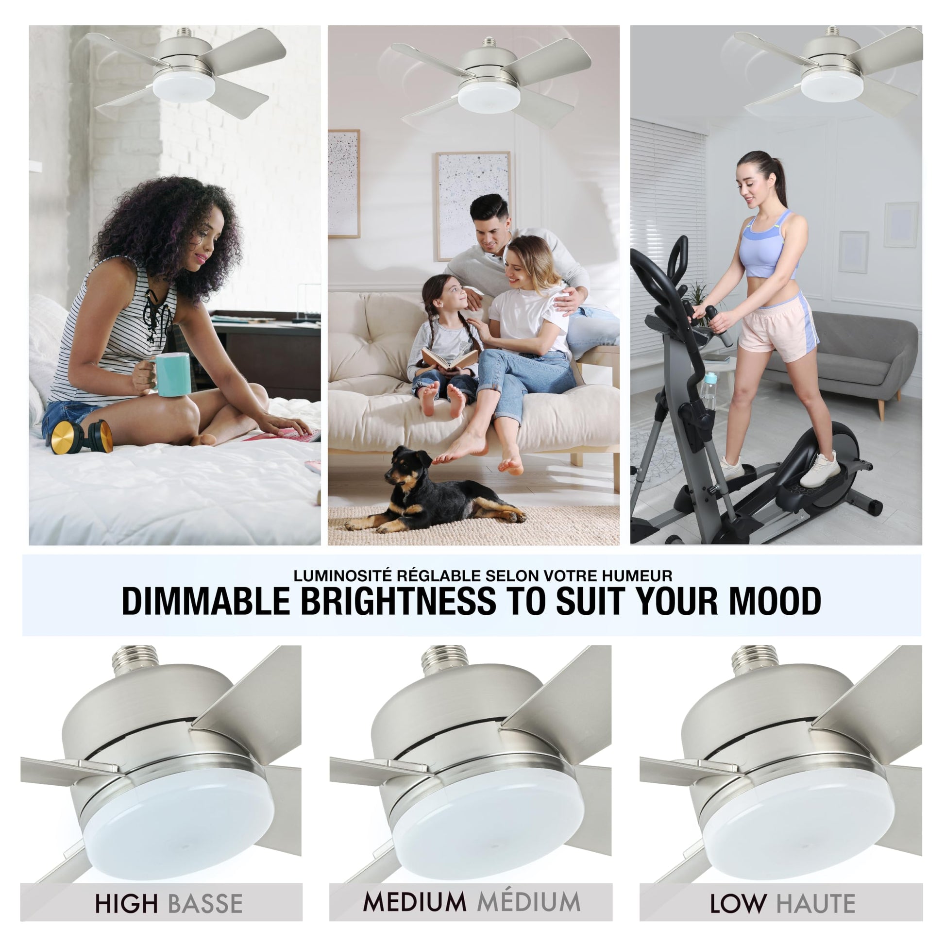 Bell+Howell Socket Breeze Cool Light Deluxe Silver - Ventiladores de techo con luces LED y control remoto, repuesto para foco - recámara, cocina, sala de estar, 1000 lúmenes / 5000 Kelvins