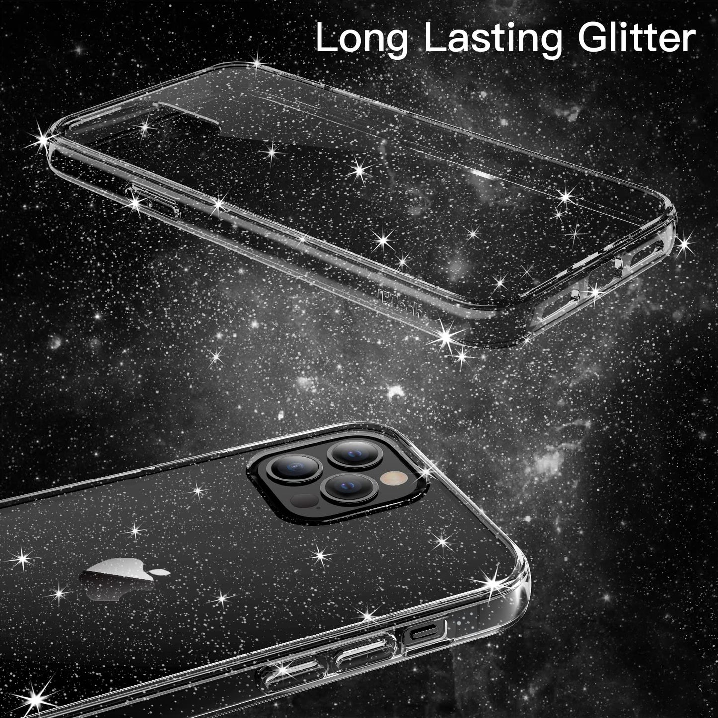 JETech Funda Glitter para iPhone 12/12 Pro, 6,1 Pulgadas, Carcasa Teléfono Bumper Antigolpes Bling Sparkle, Cute Brillante para Niñas y Mujeres (Negro)