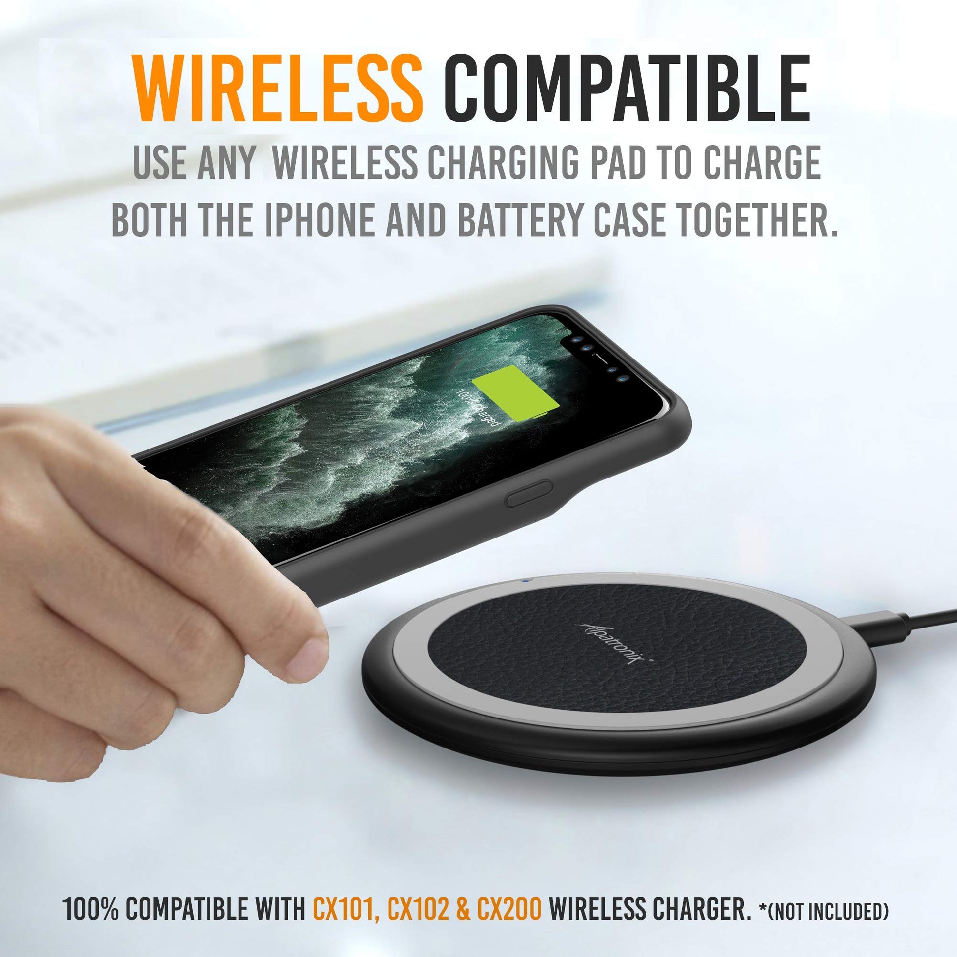 Carcasa con batería para iPhone X compatible con carga inalámbrica QI, Alpatronix BXX 5.8 pulgadas, 4200 mAh delgado estuche con batería recargable, protección cargador portátil para iPhone X [chip certificado por Apple; iOS 11+], Negro