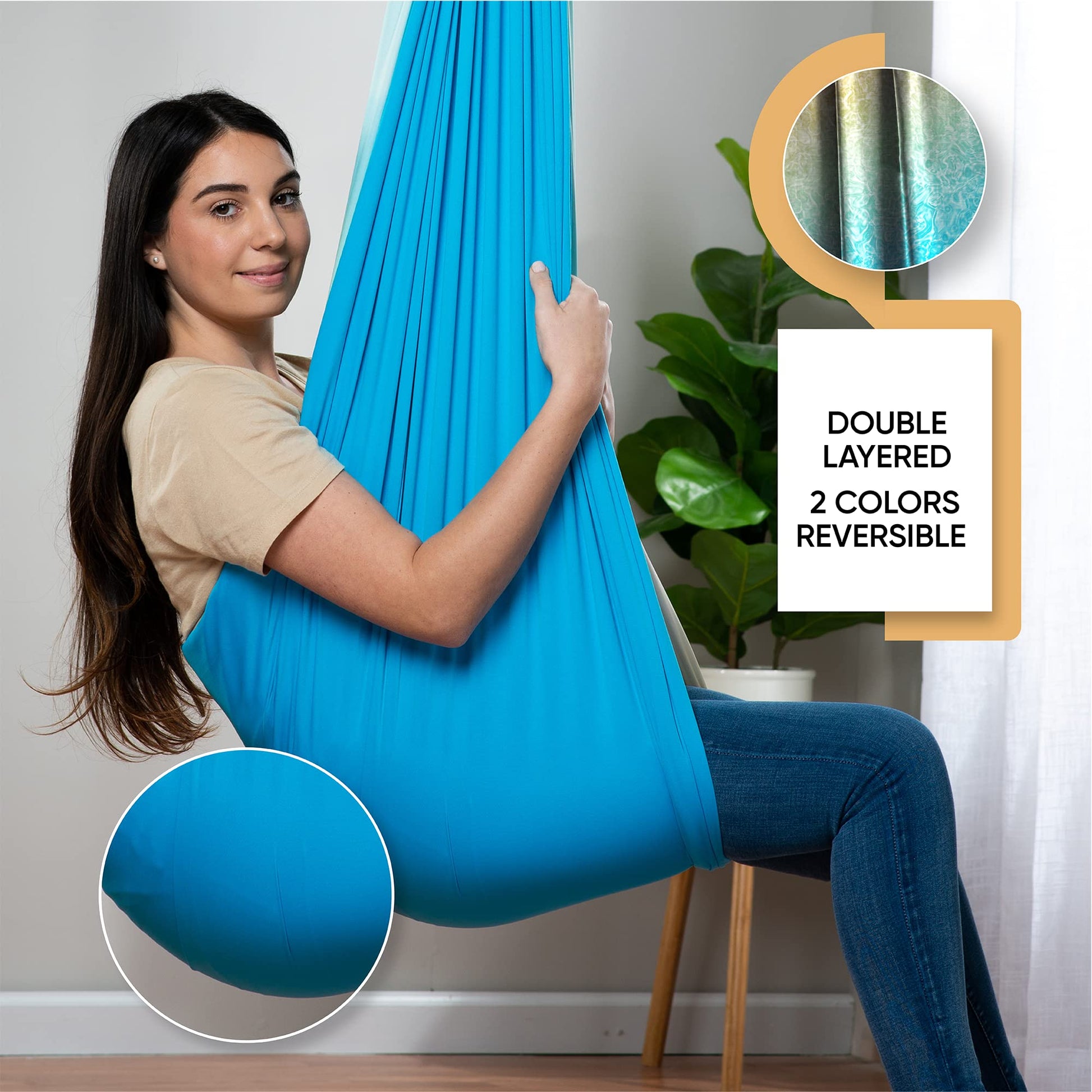 FRIENDLY CUDDLE Columpio Terapéutico Sensorial para Interior, Hamaca de Integración Sensorial (Fuzz Blue and Yellow)