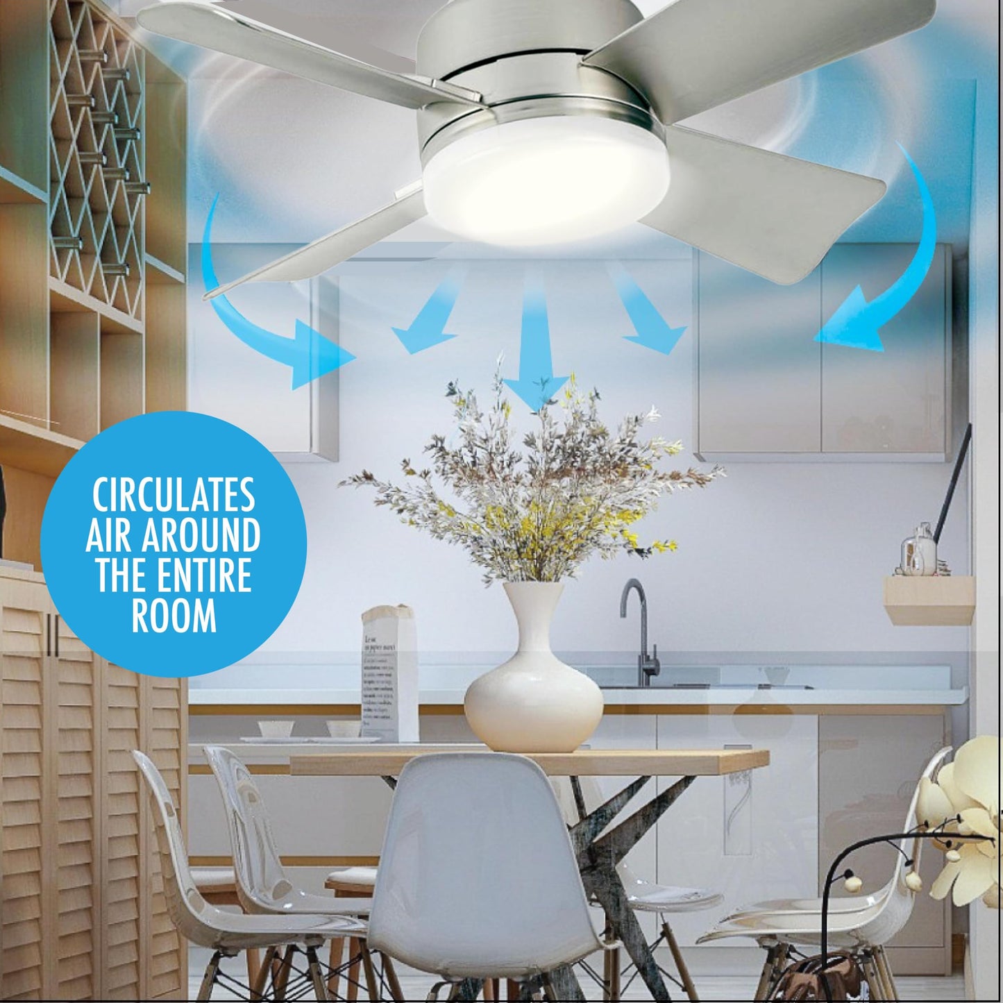 Bell+Howell Socket Breeze Cool Light Deluxe Silver - Ventiladores de techo con luces LED y control remoto, repuesto para foco - recámara, cocina, sala de estar, 1000 lúmenes / 5000 Kelvins