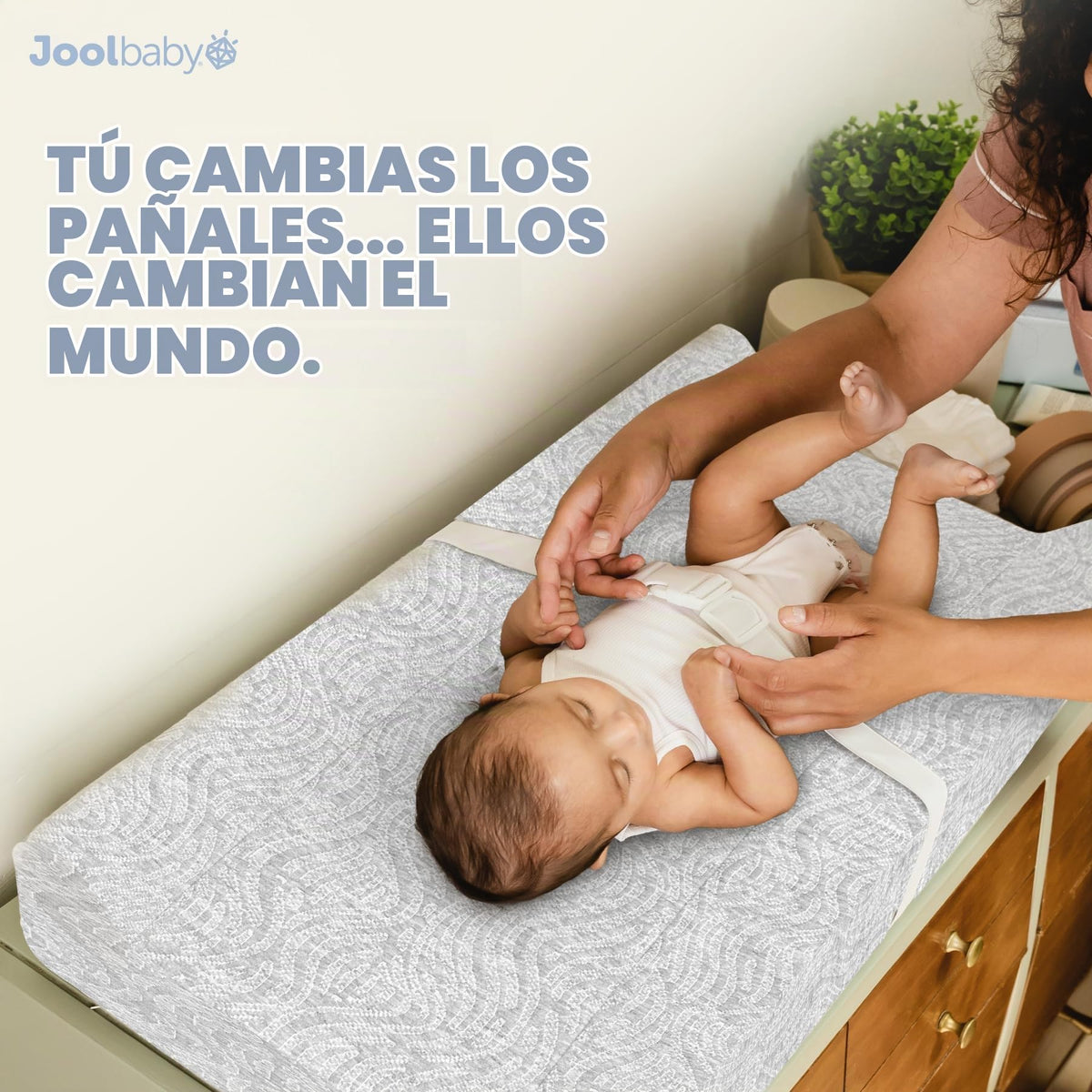 Jool Baby - Cambiador suave + funda lavable, antideslizante, se adapta a cambiadores y tocadores estándar (gris/ondulado)