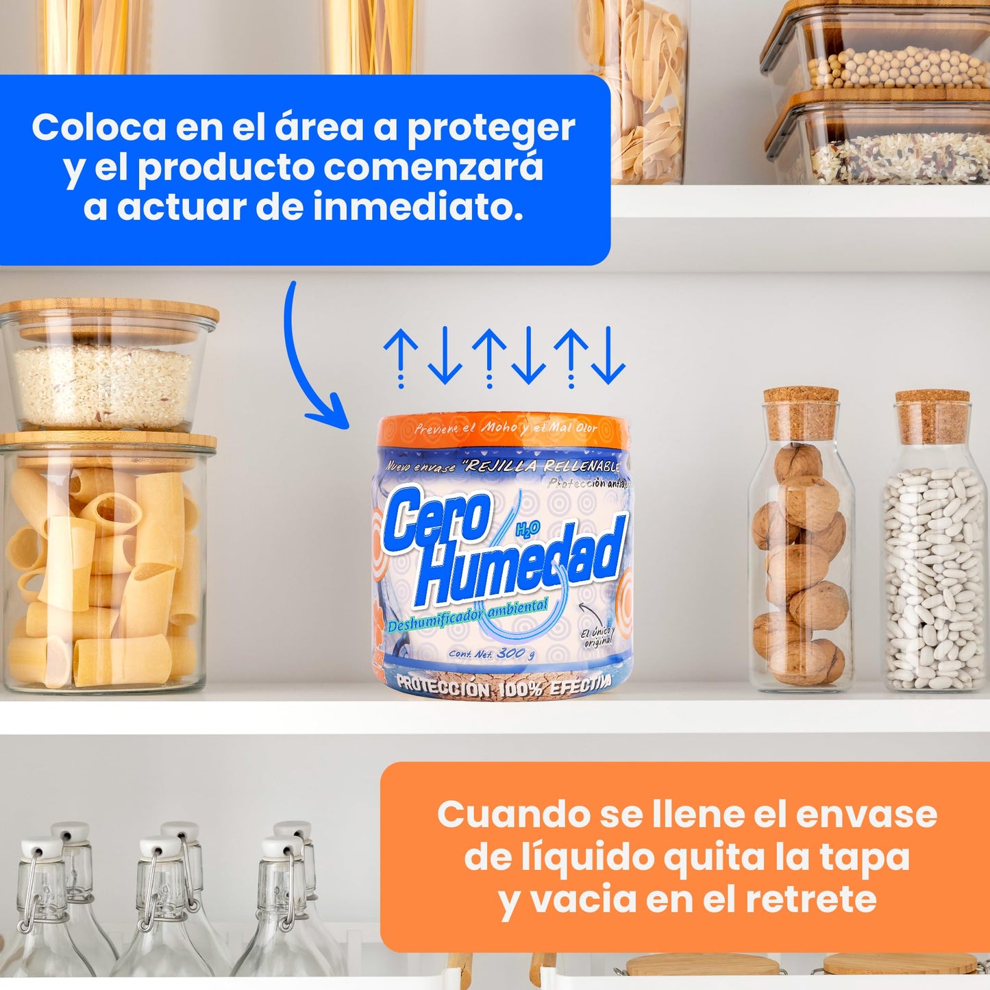 Cero Humedad - Deshumidificador de 3.2 Kg - Incluye 2 Rejillas Rellenables 300 Grs c/u