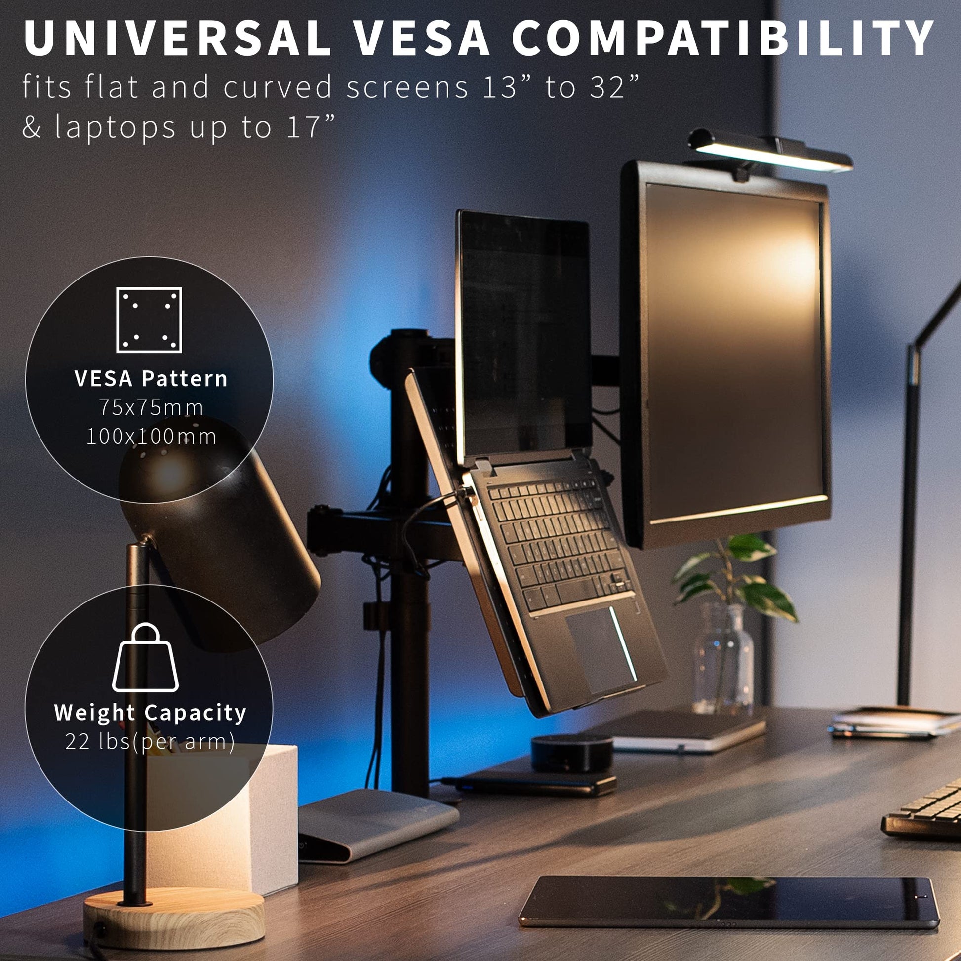 Soporte Ajustable VIVO Negro para Monitor Individual de 13 a 32 Pulgadas y Portátil con Opciones de Ojales