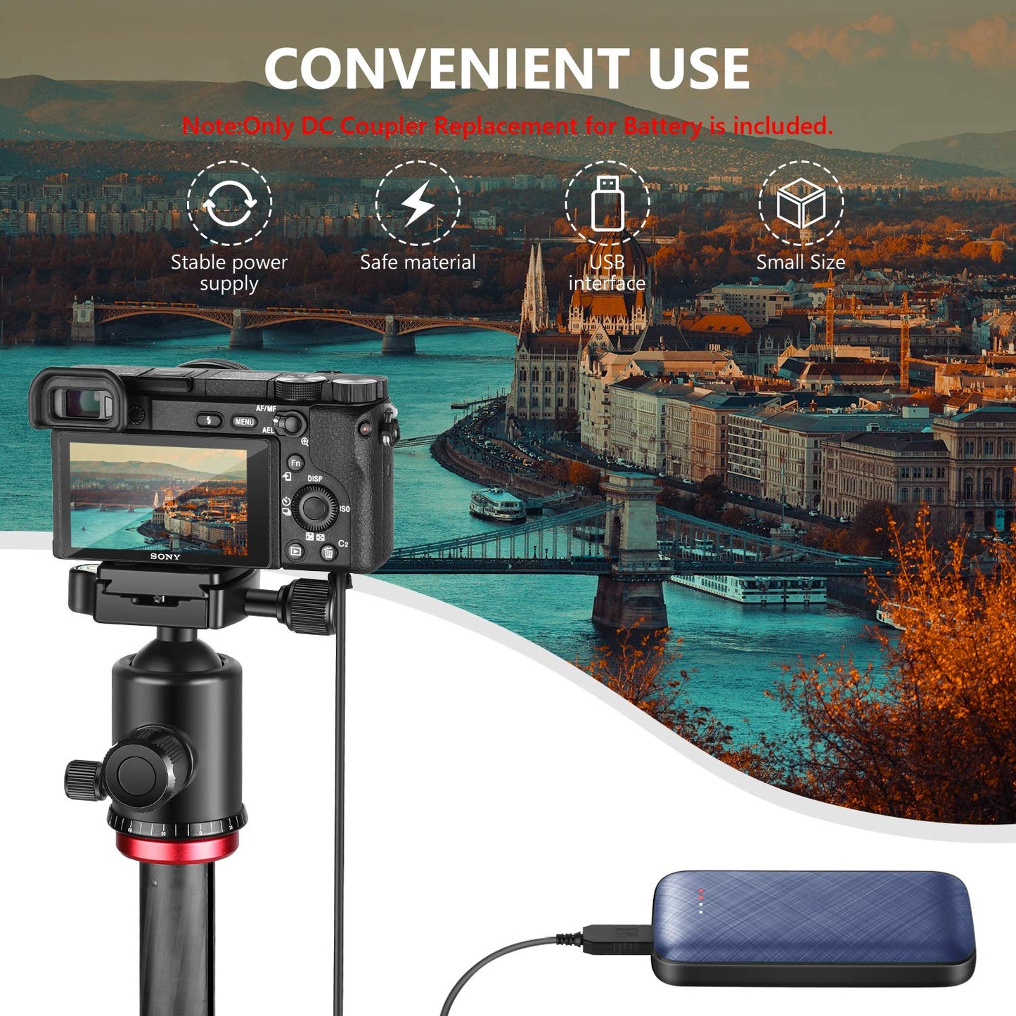 Neewer - Acoplador DC de repuesto para NP-FW50 adaptador de corriente de batería simulada con cable USB compatible con Sony A7 A7R A7S A7II A7RII A7SII A6500 A6400 A6300 A6100 A6000 NEX5 NEX7 DSC-RX10