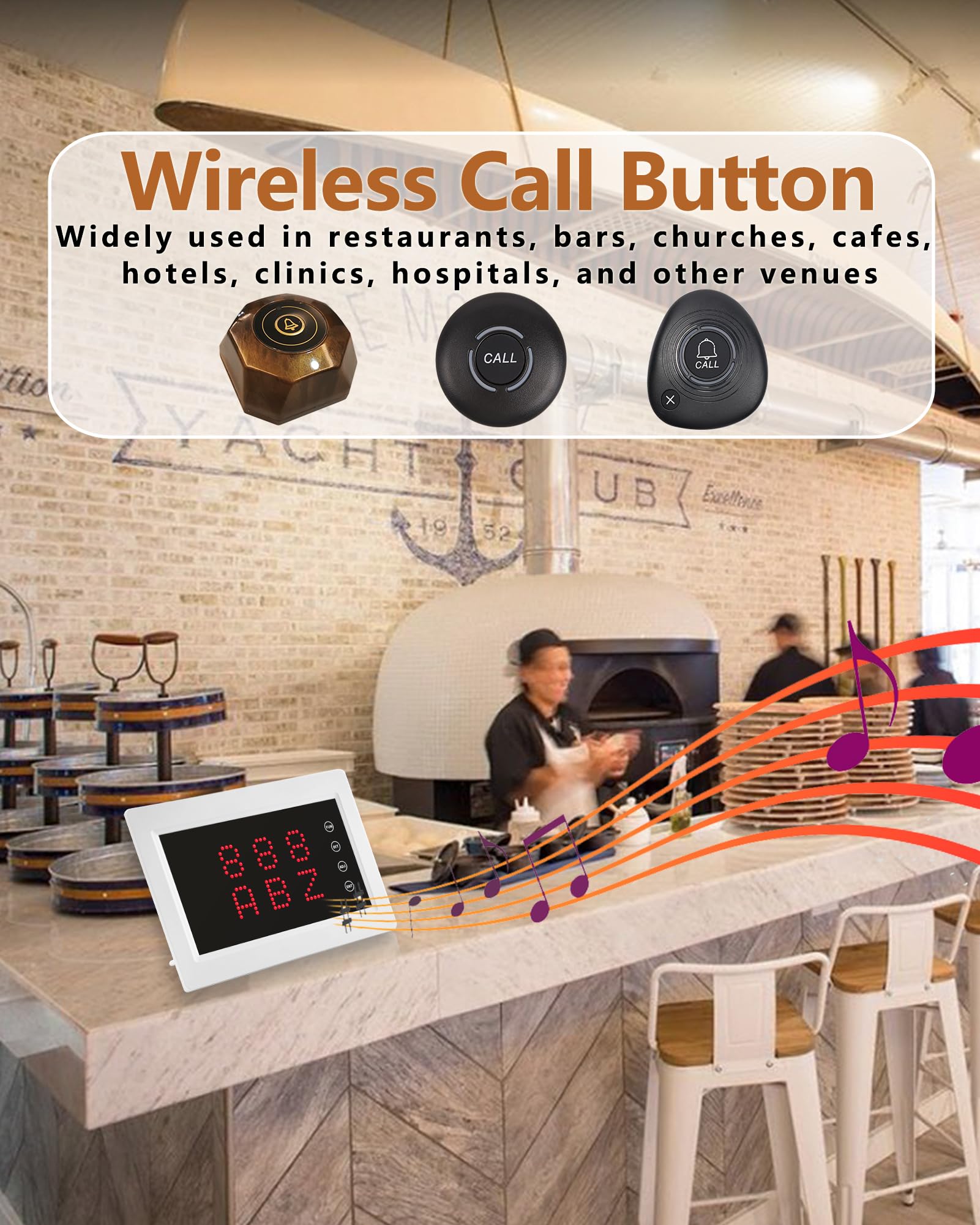 Sistema de llamadas inalámbricas, sistema de búsqueda de restaurantes para alerta de pacientes y enfermeras con 1 visualización de número y 10 botones de llamada impermeables para clínicas de ancianos