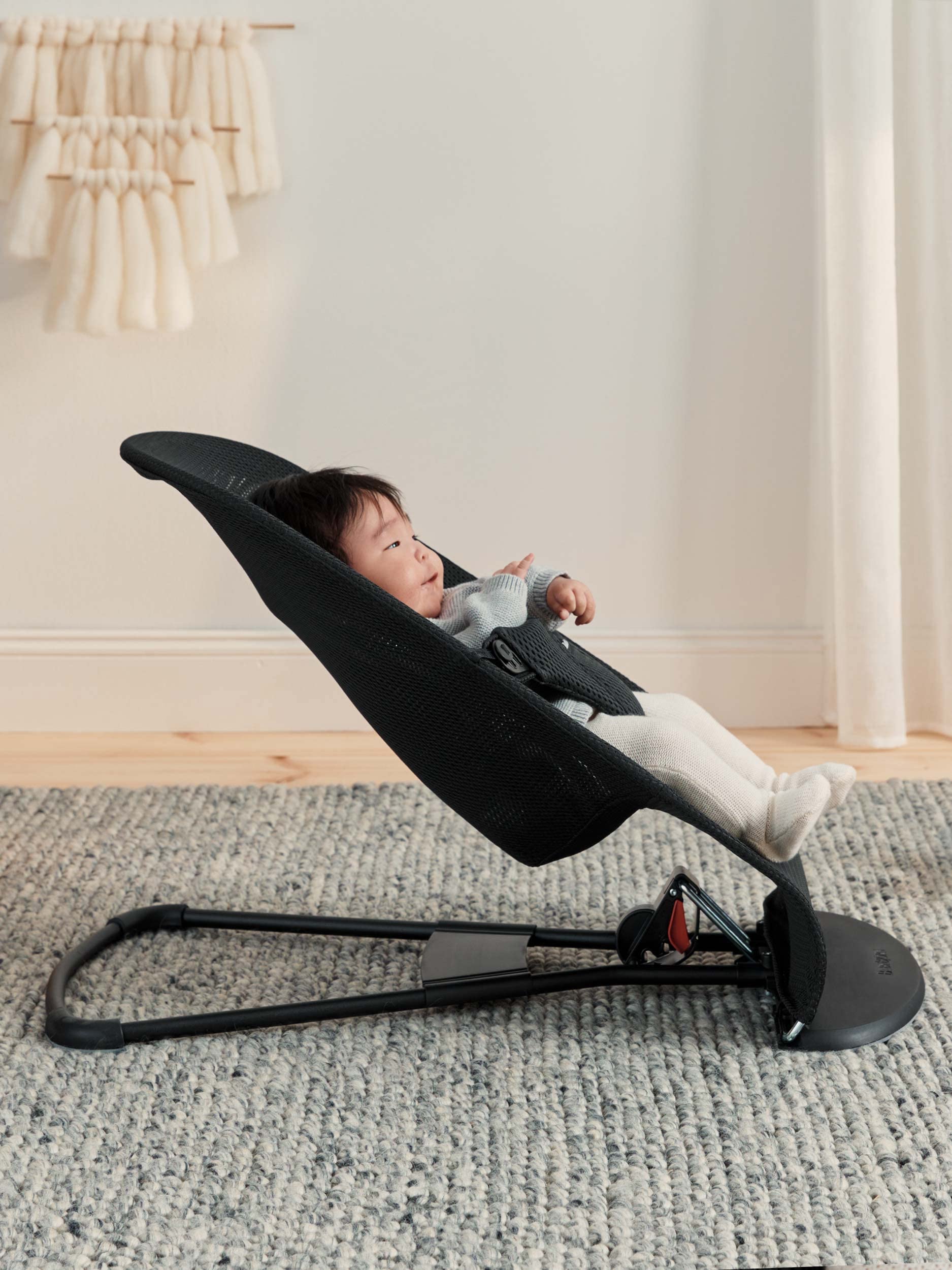 BabyBjörn Bouncer Bliss, Black Frame, Mesh, Black 2-in-1 Adjustable Baby Bouncer Seat and Toddler Chair, Newborn to Toddler (8-29 lbs), 4 positions, Lightweight & Portable