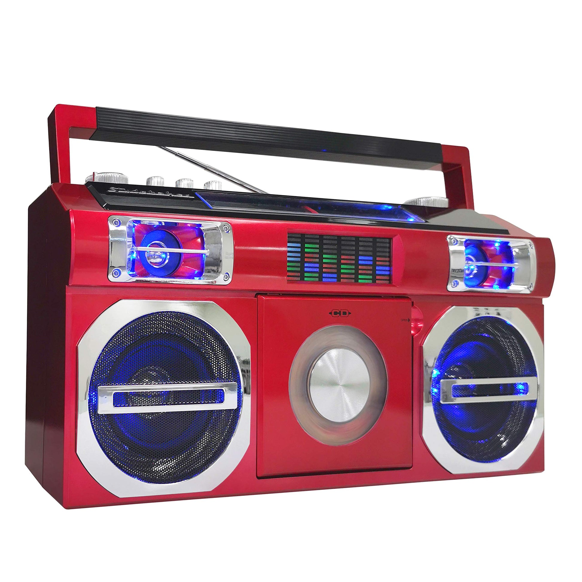 Boombox Bluetooth Retro Studebaker Rojo con Radio FM y Reproductor de CD