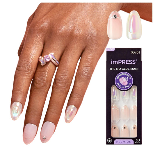 KISS imPRESS - Manicura a presión de alta calidad, colección All My Love, rosa, Aurora, forma media y almendra, fácil de aplicar, súper sujeción, a prueba de astillas, a prueba de manchas, sin tiempo