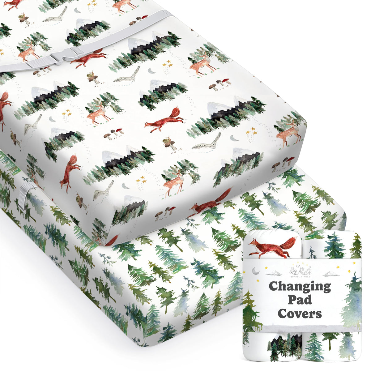 Sorrel + Fern 2-Pack Changing Pad Cover (Woodland Forest Animals) - Buttery Soft Cotton Blend