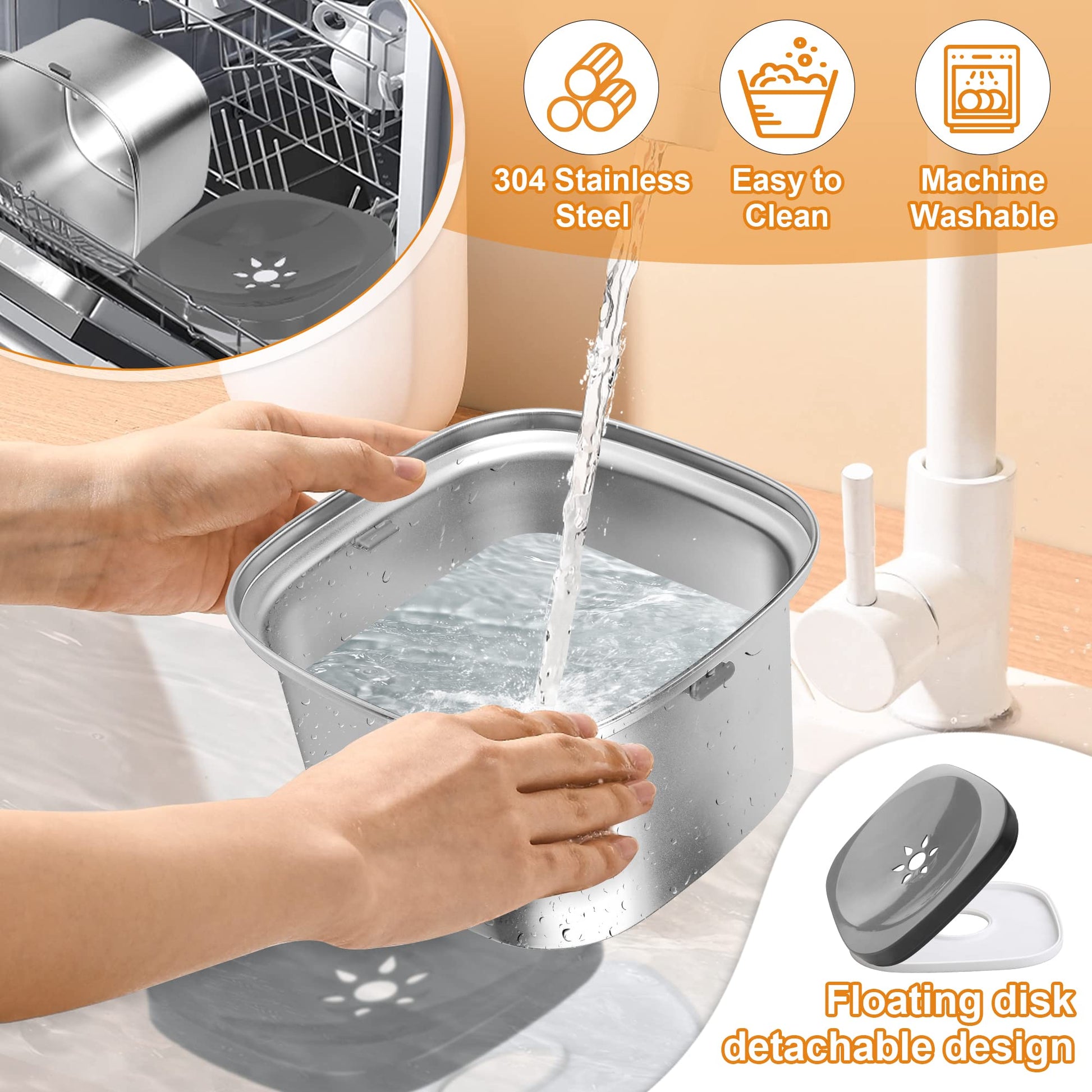 Decflow tazón de agua para perros de 3 litros de acero inoxidable con tapa, tazón de agua sin derrames para perros grandes, a prueba de salpicaduras, dispensador de agua para mascotas para bebedores desordenados