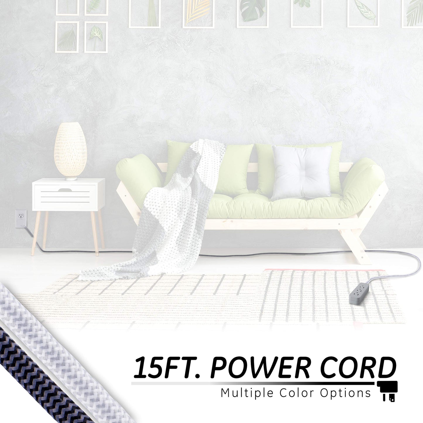 GE Pro Tira Multicontactos De 3 Salidas con Supresor de Picos, Enchufe Plano, Cable De Extensión Trenzado de 4.5 m (15 Pies) 250 Julios, Conectado a Tierra Certificacion UL, Gris 1 Unidad 45915