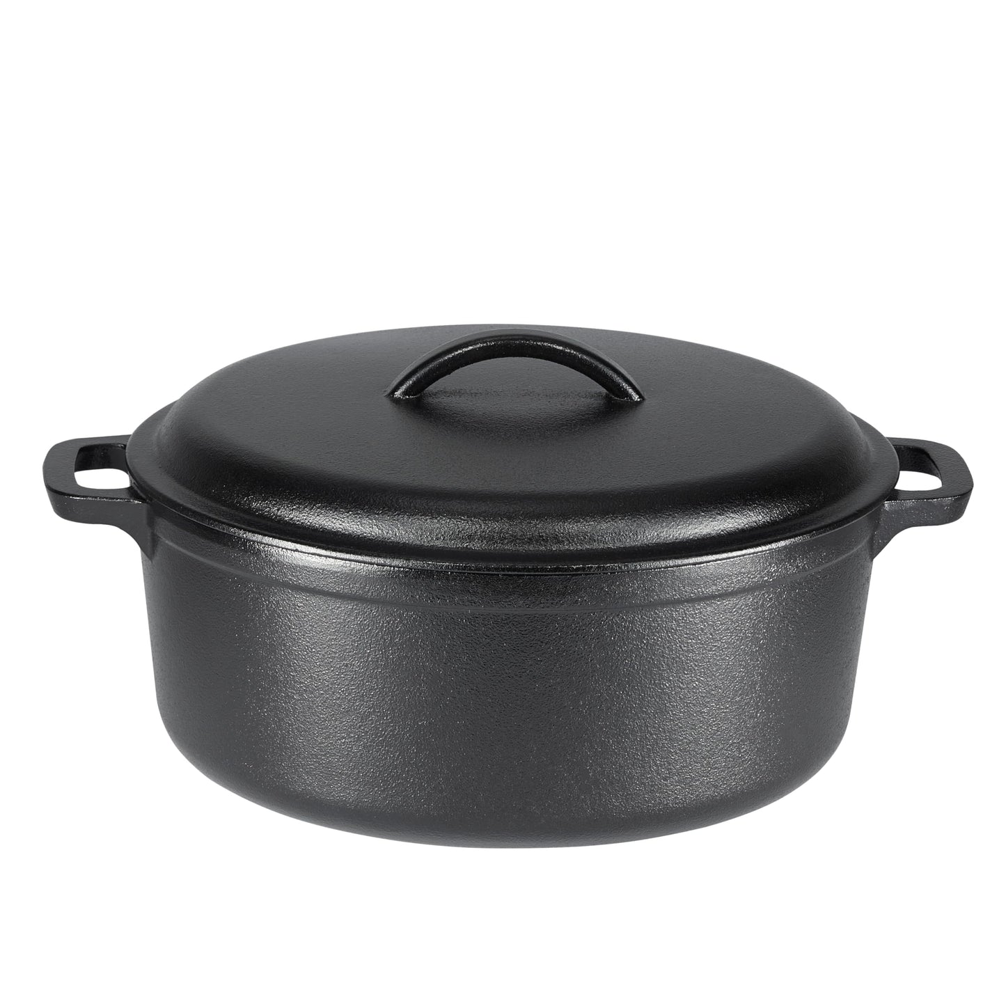 Amazon Basics - Olla holandesa de hierro fundido presazonada con tapa y asas dobles, 7 cuartos de galón