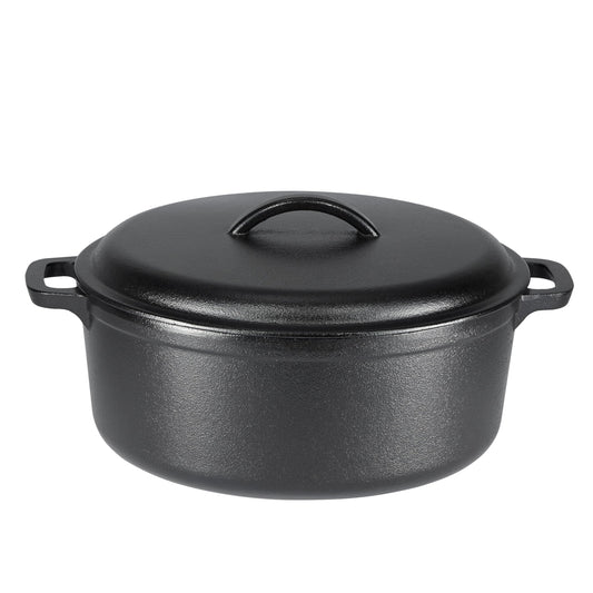 Amazon Basics - Olla holandesa de hierro fundido presazonada con tapa y asas dobles, 7 cuartos de galón