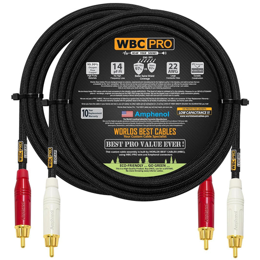 Cables RCA WBC-PRO-LOCAP 10 Pies Baja Capacidad 22 AWG Ultra Silencioso Audiófilo Conectores Amphenol Gold