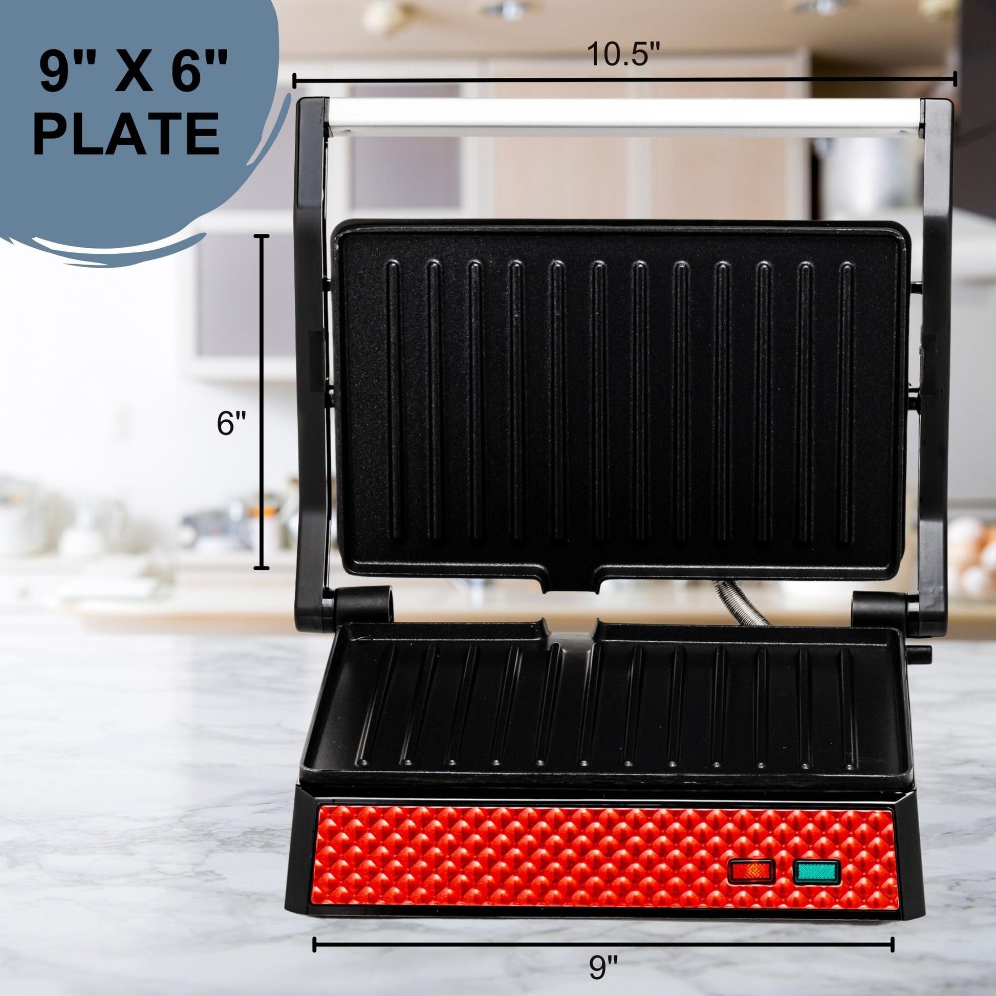 Parrilla Eléctrica Ovente Roja con Apagado Automático y Bandeja de Goteo