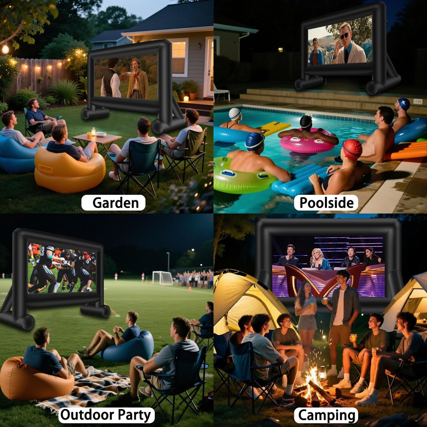 AZXRHWYGS Proyector Inflable de 16 pies para Exteriores, Pantalla de proyección Delantera/Trasera para Patio Trasero, película Nocturna, Fiesta al Aire Libre