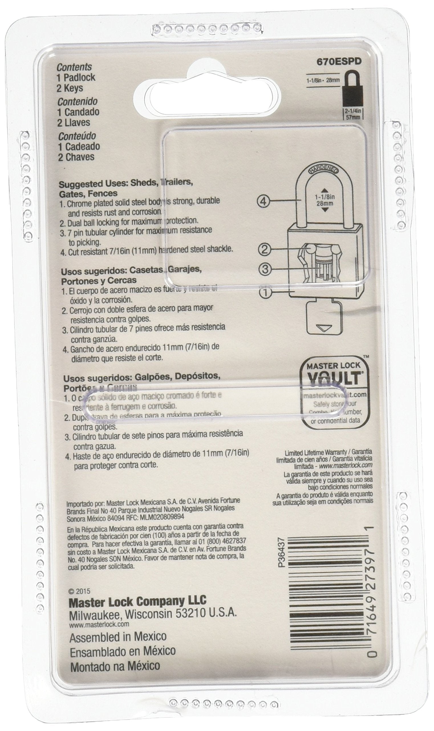 Candado Master Lock 670D Máxima Seguridad llave tubular 60 mm
