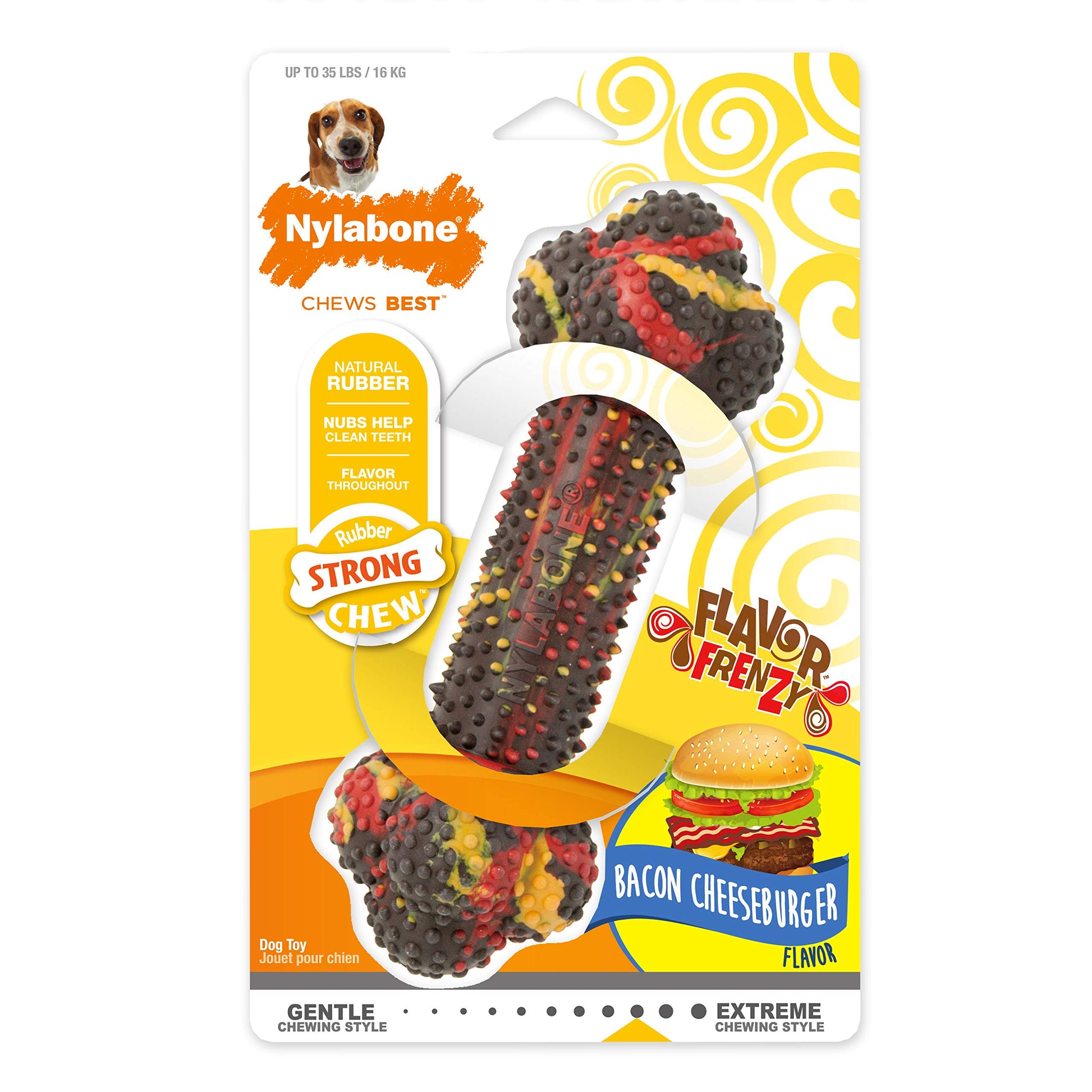 Juguete para Masticar Nylabone Sabor Cheeseburger de Tocino para Perro