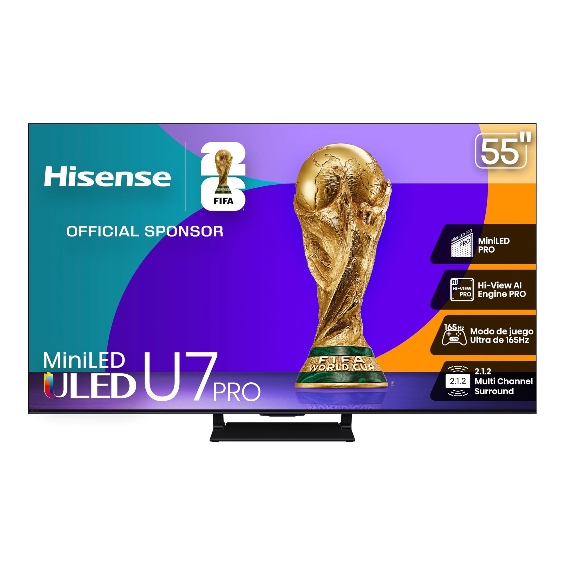 Hisense Television U7QG Pro(Modelo 2025) Pantalla 55 Pulgadas,Mini-LED Pro Smart Google TV UHD 4K,Control Remoto por Voz con Alexa,Modo de Juego Ultra de 165 Hz,Hi-View AI Engine Pro