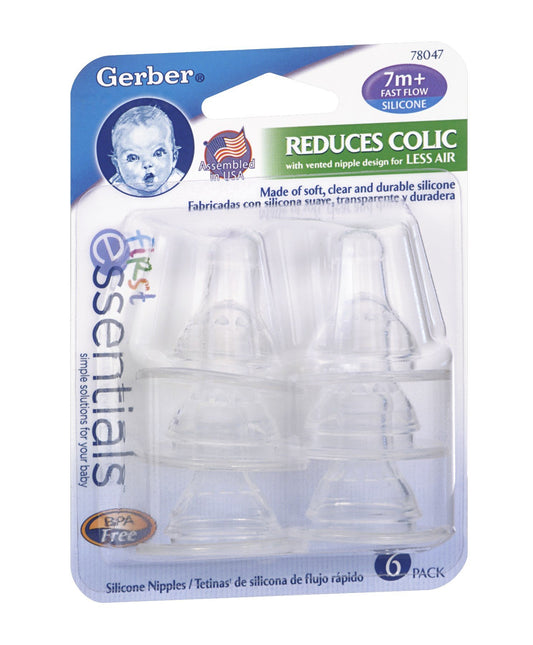 Gerber First - Pezones de silicona esenciales, flujo rápido, 6 unidades (paquete de 1)