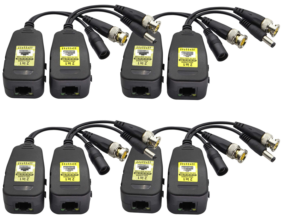Transceptor de Red AAOTOKK Power Video Balun Negro con Conector DC para Sistemas de Cámara CCTV HD-CVI/TVI/AHD/CVBS