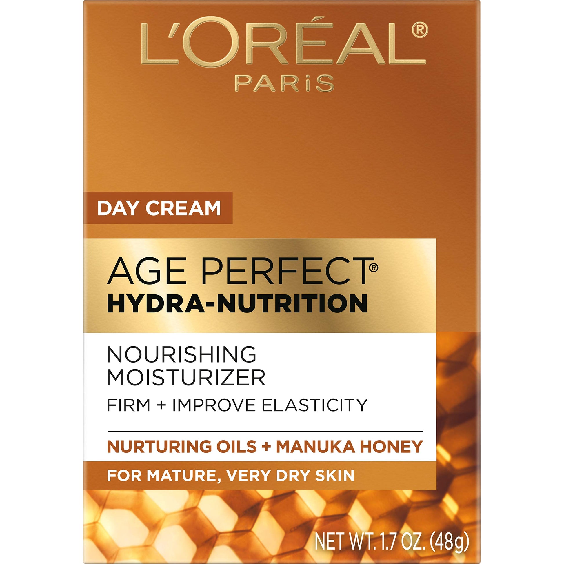 Face Moisturizer by L’Oreal Paris, Age Perfect Hydra-Nutrition Day Cream with Manuka Honey Extract and Nurturing Oils, Anti-Aging Cream to Firm and Improve Elasticity on Dry Skin, Paraben Free, 1.7 oz