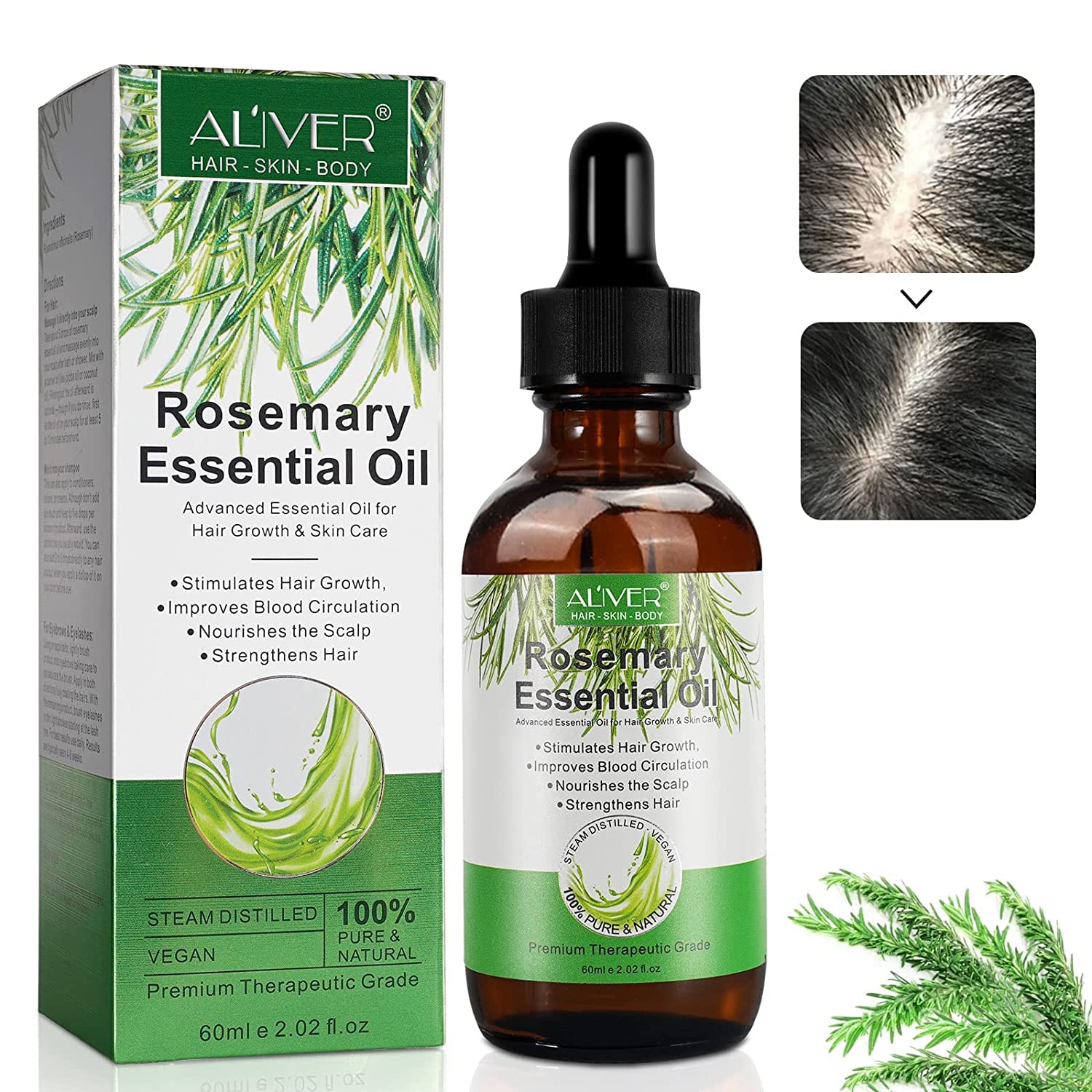 Hair Aceite Esencial Romero Aceite de Romero para Cuidado de la piel Crecimiento del Cabello Aceite Esencial de Aromaterapia Rosemary Oil Uso Difusore, Humidificador, Pieles Masajes o Cabello - 30 ml