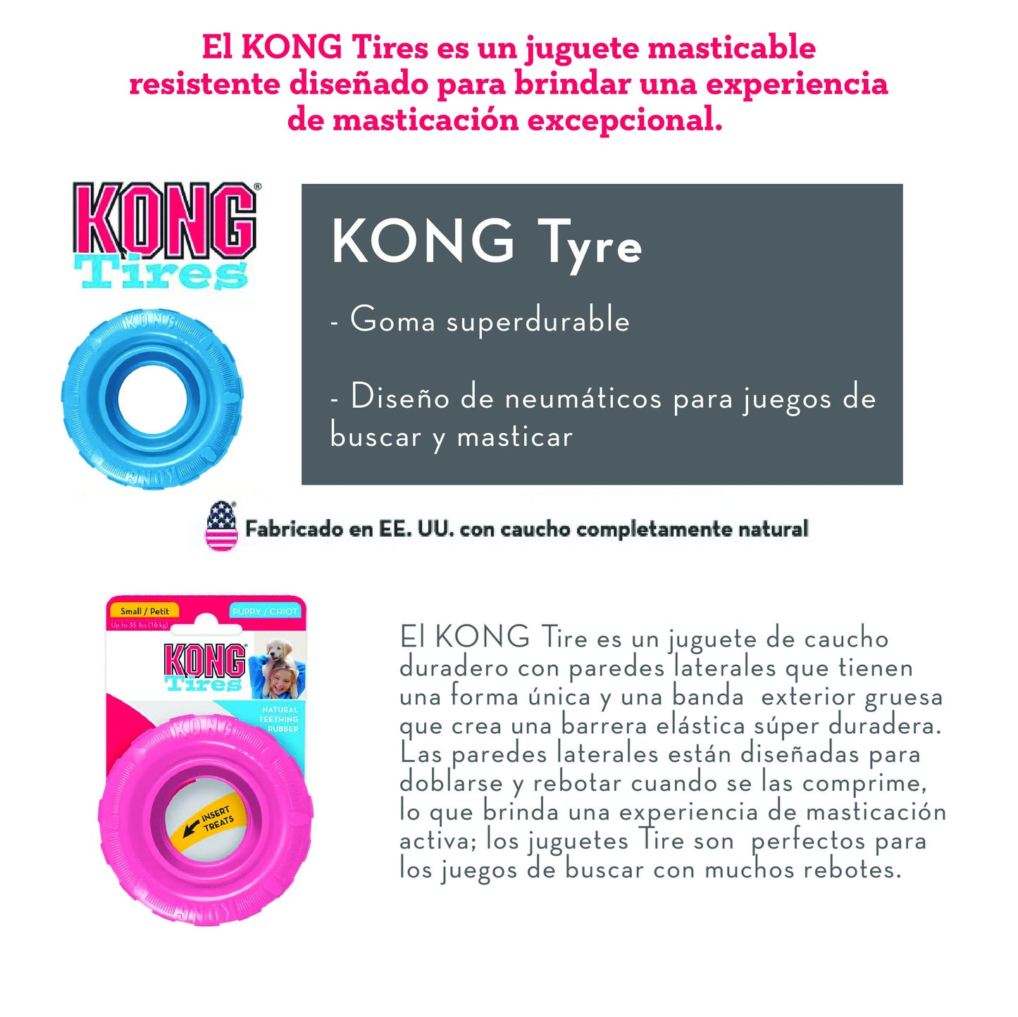 Kong Puppy Tires, color Rosa/Azul, Mediano/Grande