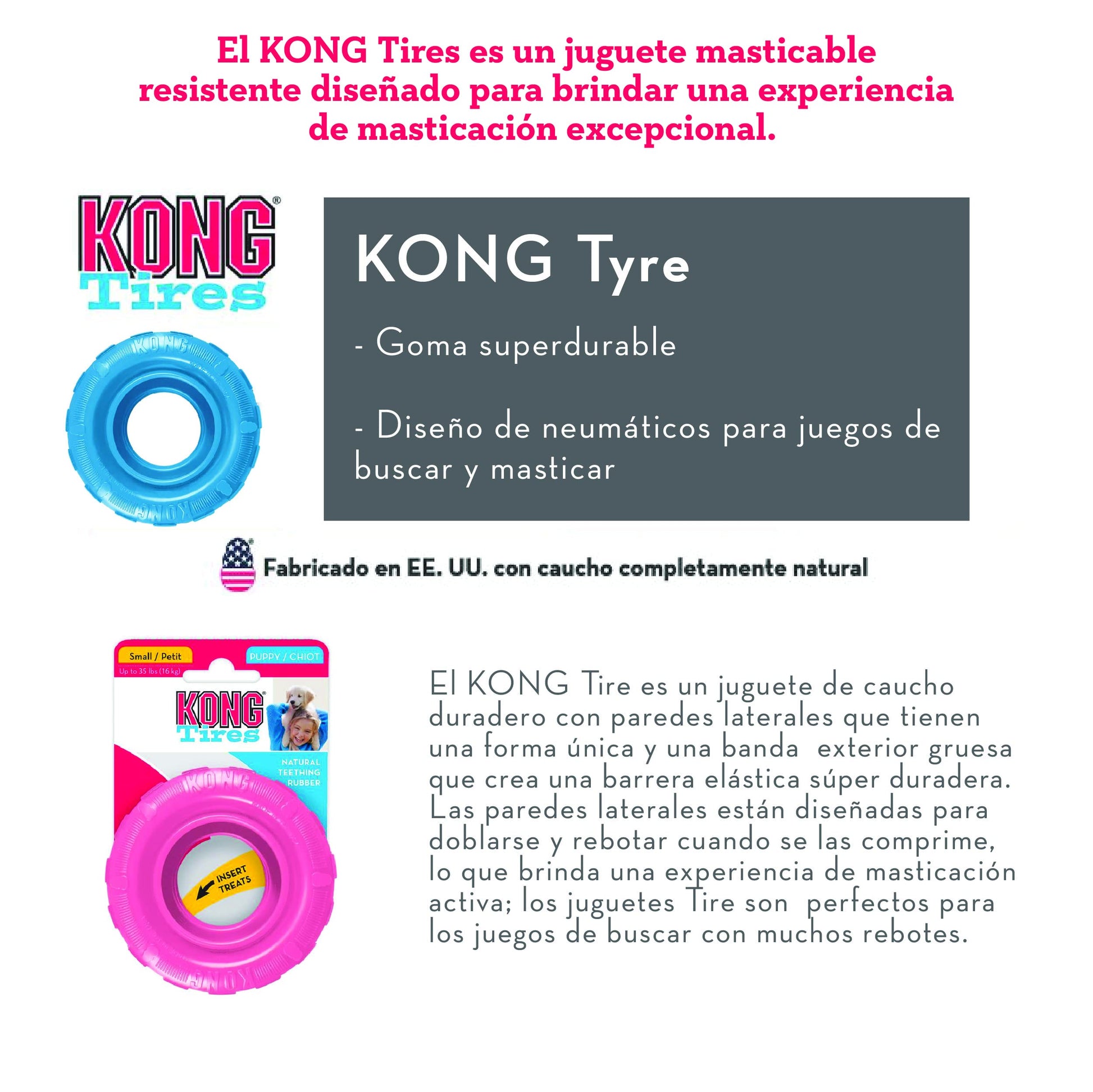 Kong Puppy Tires, color Rosa/Azul, Mediano/Grande