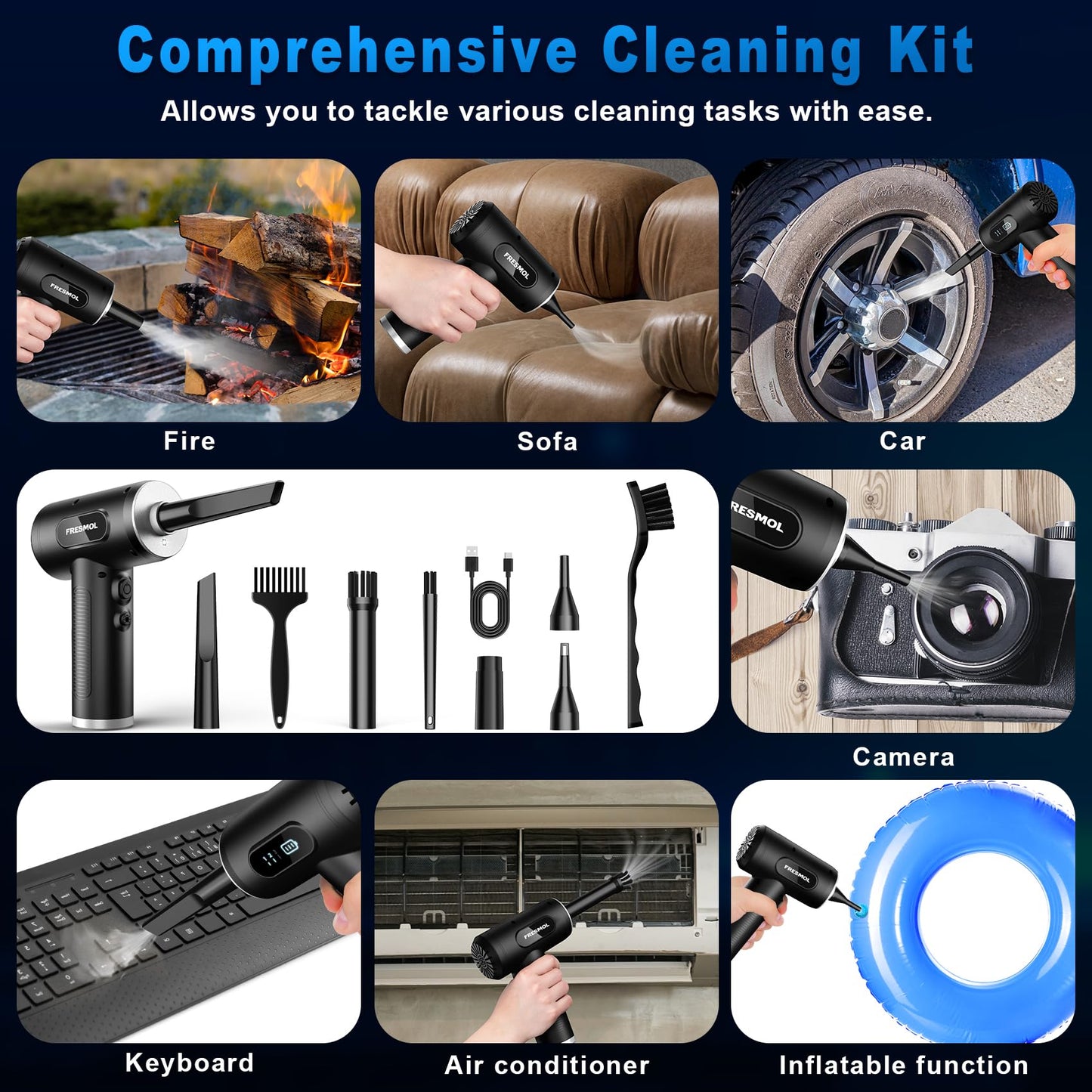 Duster-3 Gear - Plumero Eléctrico Ajustable de 100000 RPM Con Luz LED, Soplador Inalámbrico Recargable para Teclado y Dispositivos Eléctricos de Limpieza, Sustituye a Latas de Aire