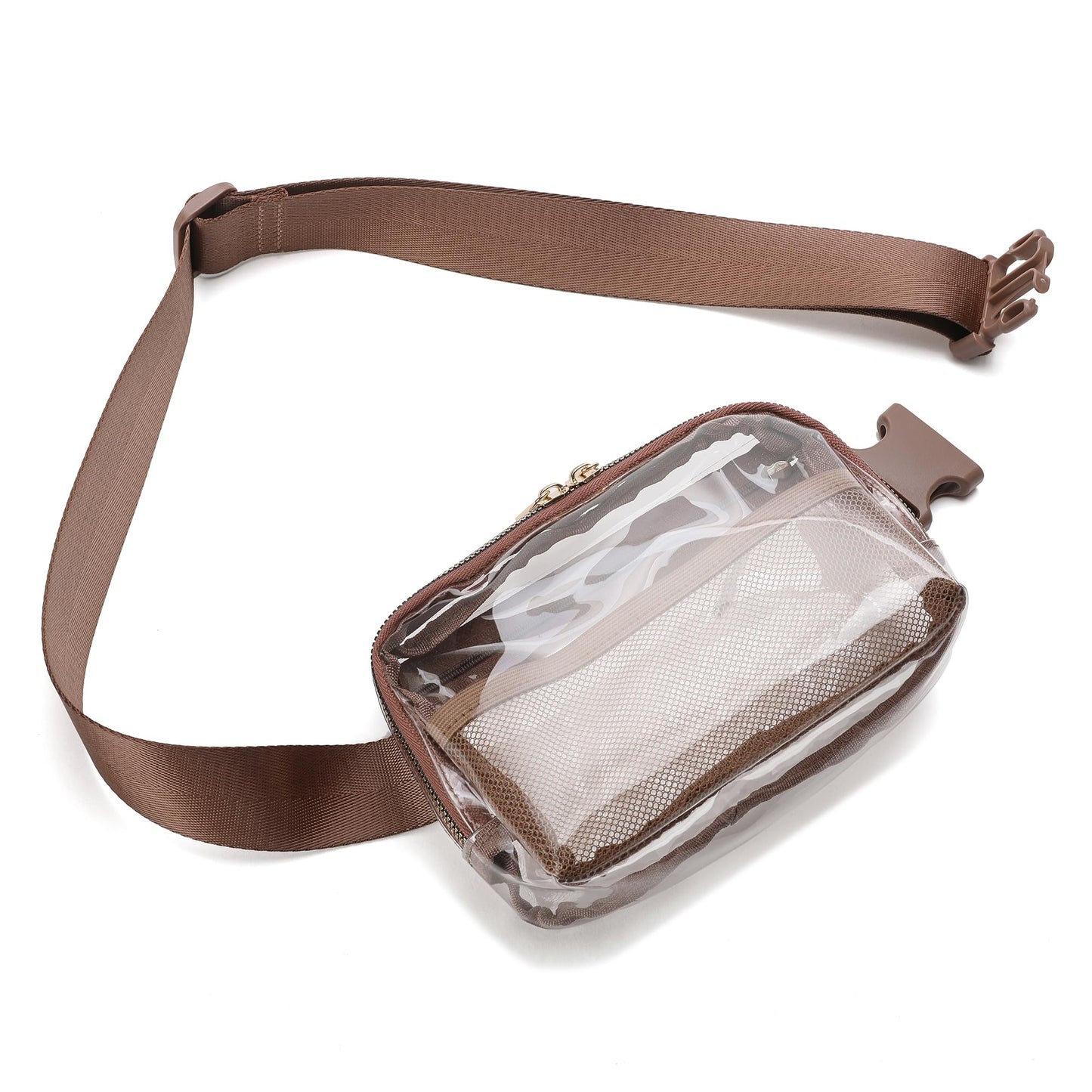 Riñonera Moda Transparente Marrón con Correa Ajustable para Mujer y Hombre
