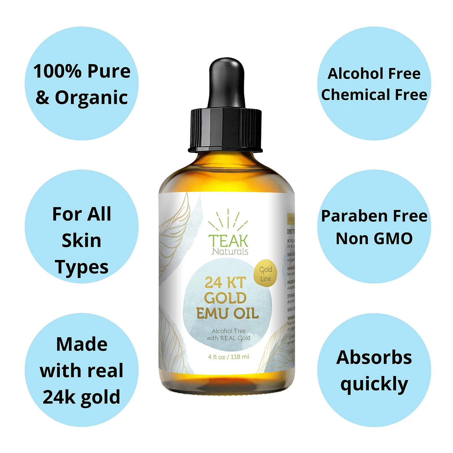Aceite Emu Orgánico con Oro 24K para una Piel Radiante y Reparada - Colección Gold Teak Naturals