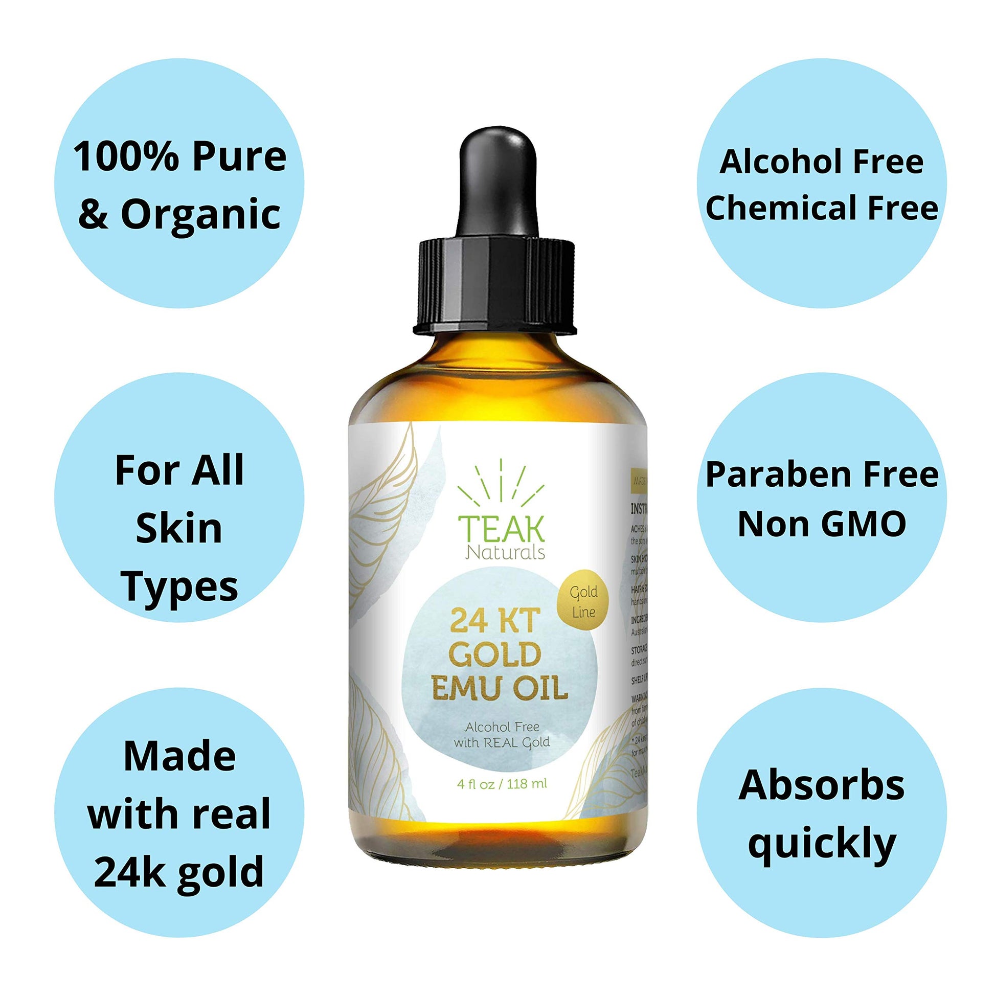 Aceite Emu Orgánico con Oro 24K para una Piel Radiante y Reparada - Colección Gold Teak Naturals