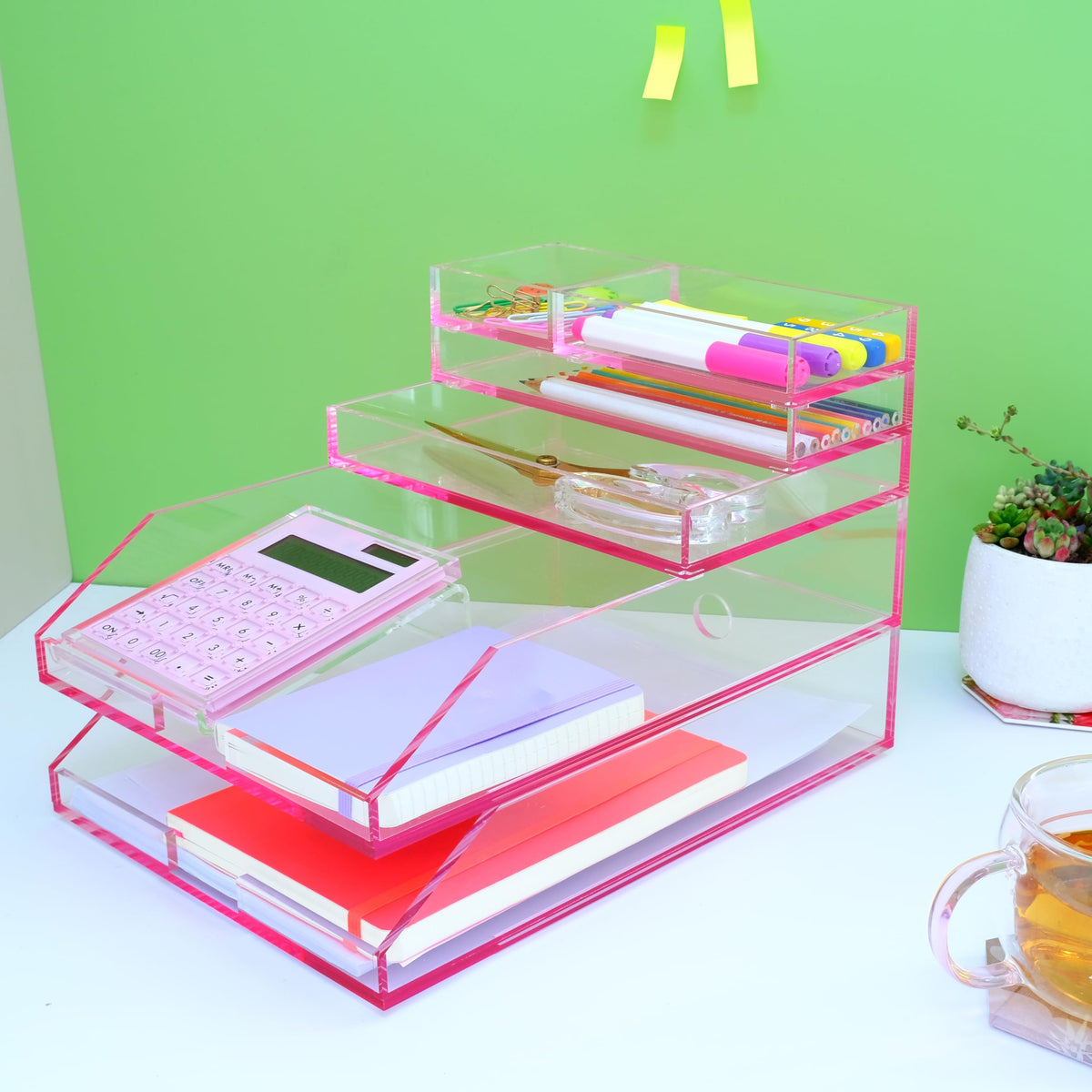 Calculadora Acrílica EXPUTRAN Rosa con Soporte y Energía Solar Híbrida de 12 Dígitos para Escritorio