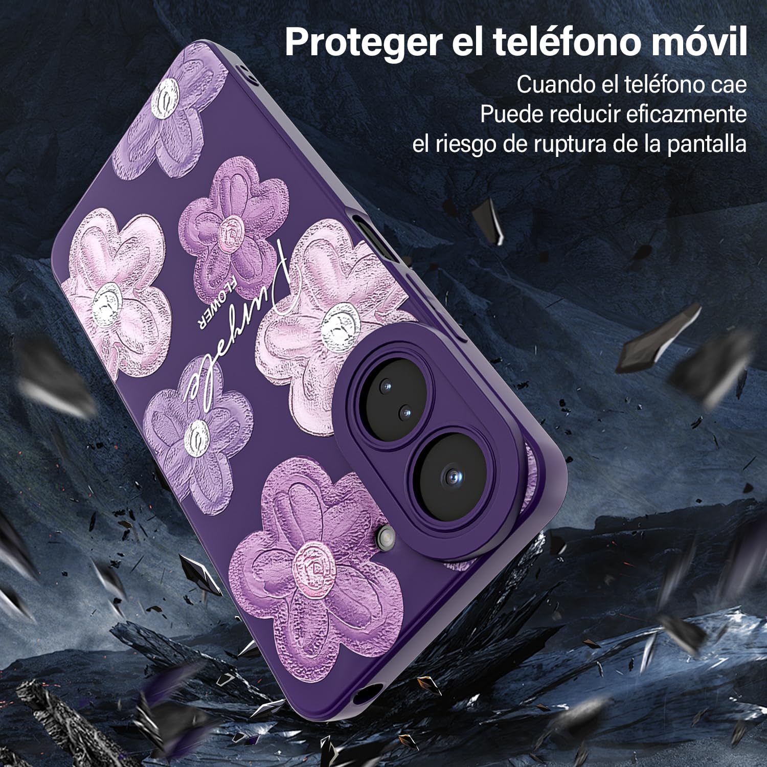 Threehao Funda para Xiaomi Poco C65 y Redmi 13C 4G Case Uso Rudo, Ultra Delgado Flexible Morada Suave TPU Silicona Carcasa con Moda Aesthetic Dibujos Flores, Antigolpes Anti-arañazos Protectora