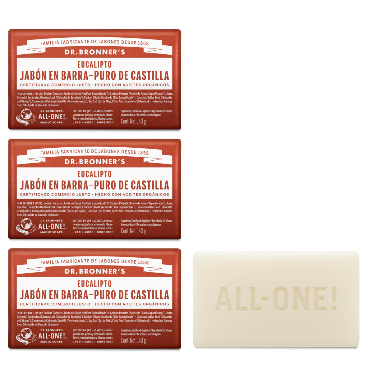 Dr. Bronner's | Jabón de castilla orgánico en barra, fórmula concentrada, frescura herbal y respiración clara, con aceite esencial de Eucalipto, aroma Eucalipto (3 pack)