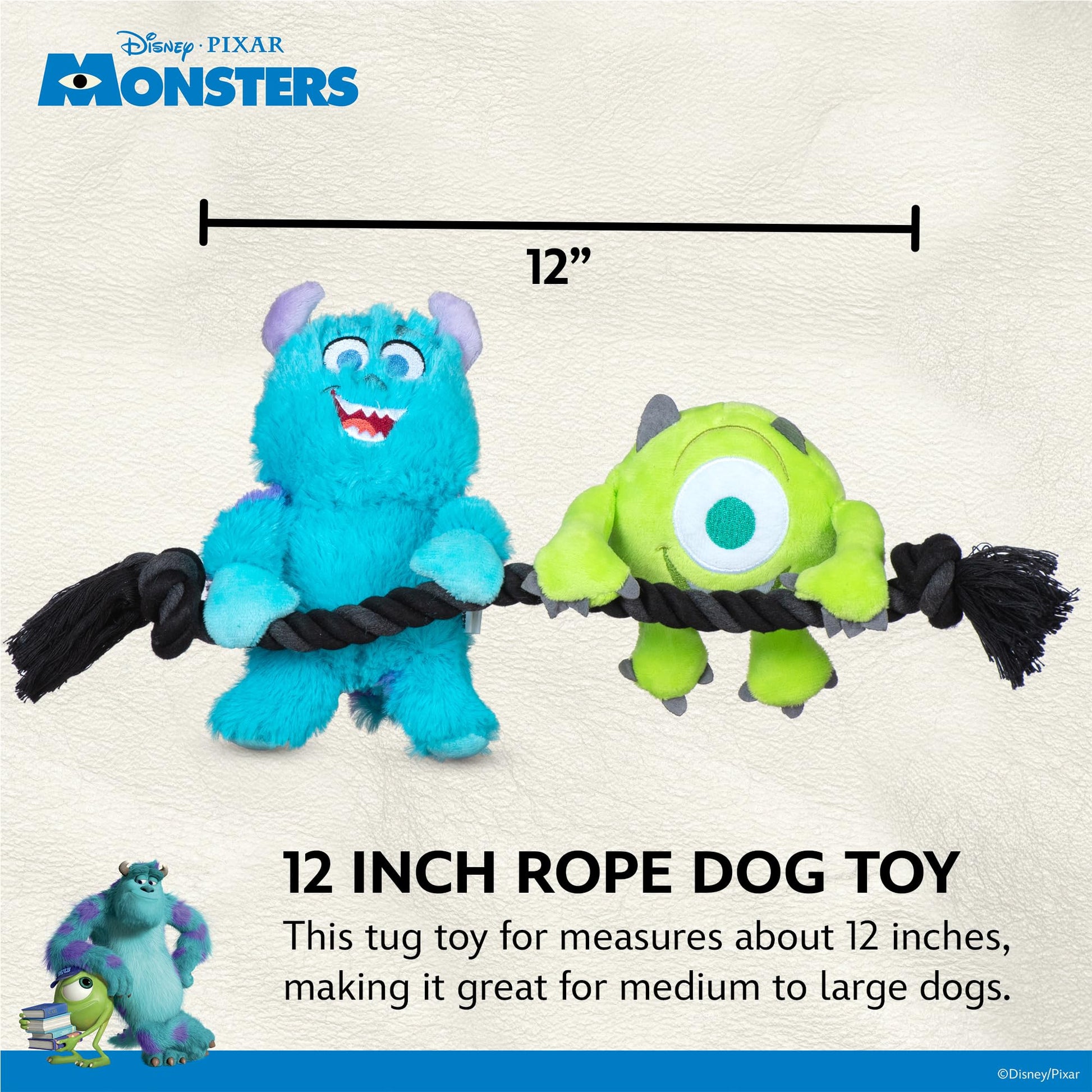 Disney for Pets Pixar's Monsters, Inc. Juguete de Cuerda para Mascotas, 12 Pulgadas, Juguetes para Perros Disney Pixar | Juguete de Cuerda para Perros Inspirado en Mike y Sulley de Pixar's Monsters,