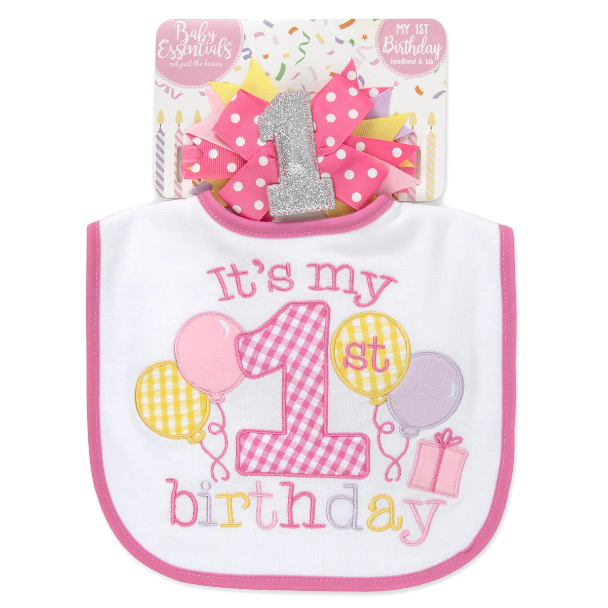 Baby Essentials - Juego de babero y diadema con lazo para el primer cumpleaños, accesorio para el primer cumpleaños, juego de regalo de fiesta rosa