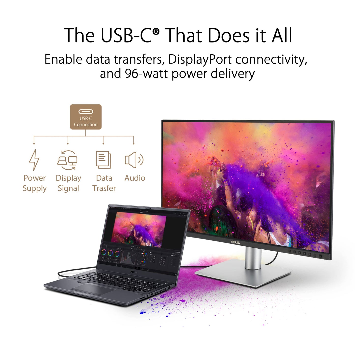ASUS ProArt Display Monitor profesional de 32 pulgadas (31.5 pulgadas visible), IPS, 4K UHD (3840 x 2160), 98% DCI-P3, precisión de color ΔE < 2, verificado por Calman, USB-C PD 96W, cadena margarita,