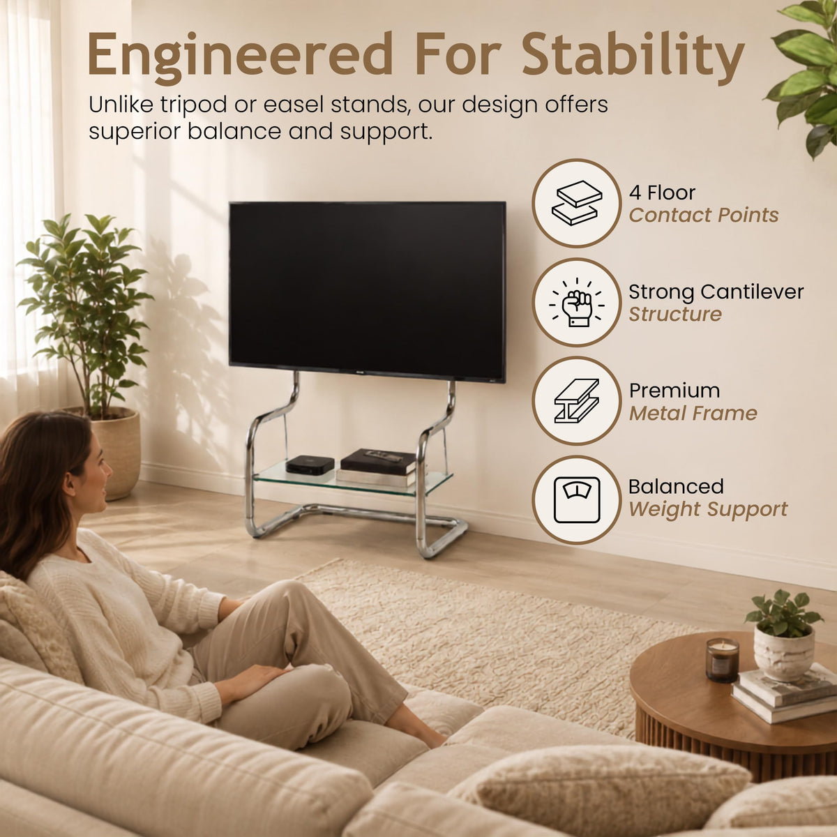 Soporte de TV zeitgeist moderno minimalista gris con Estante de Metal y Montaje Ajustable