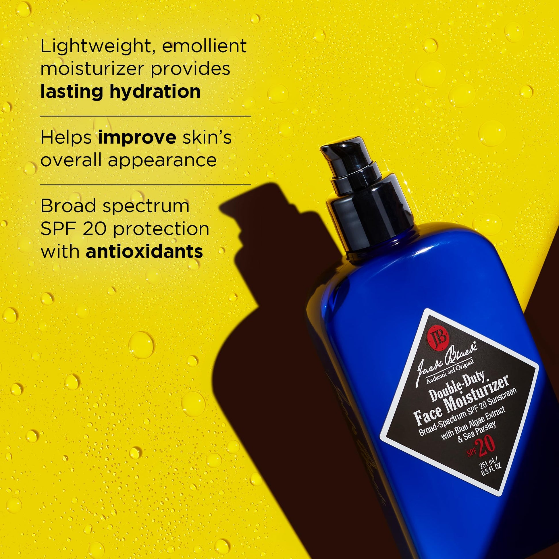 Jack Black Crema hidratante facial de doble resistencia SPF 20, 251,137ml