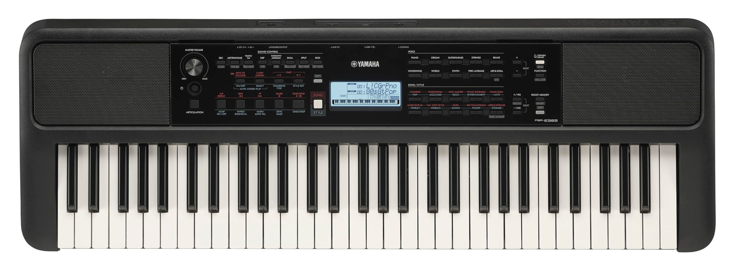 Teclado Yamaha PSRE-383 Negro con Adaptador de Corriente PA130