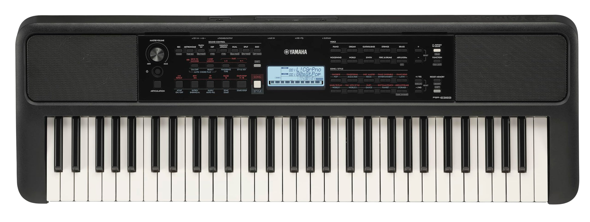 Teclado Yamaha PSRE-383 Negro con Adaptador de Corriente PA130