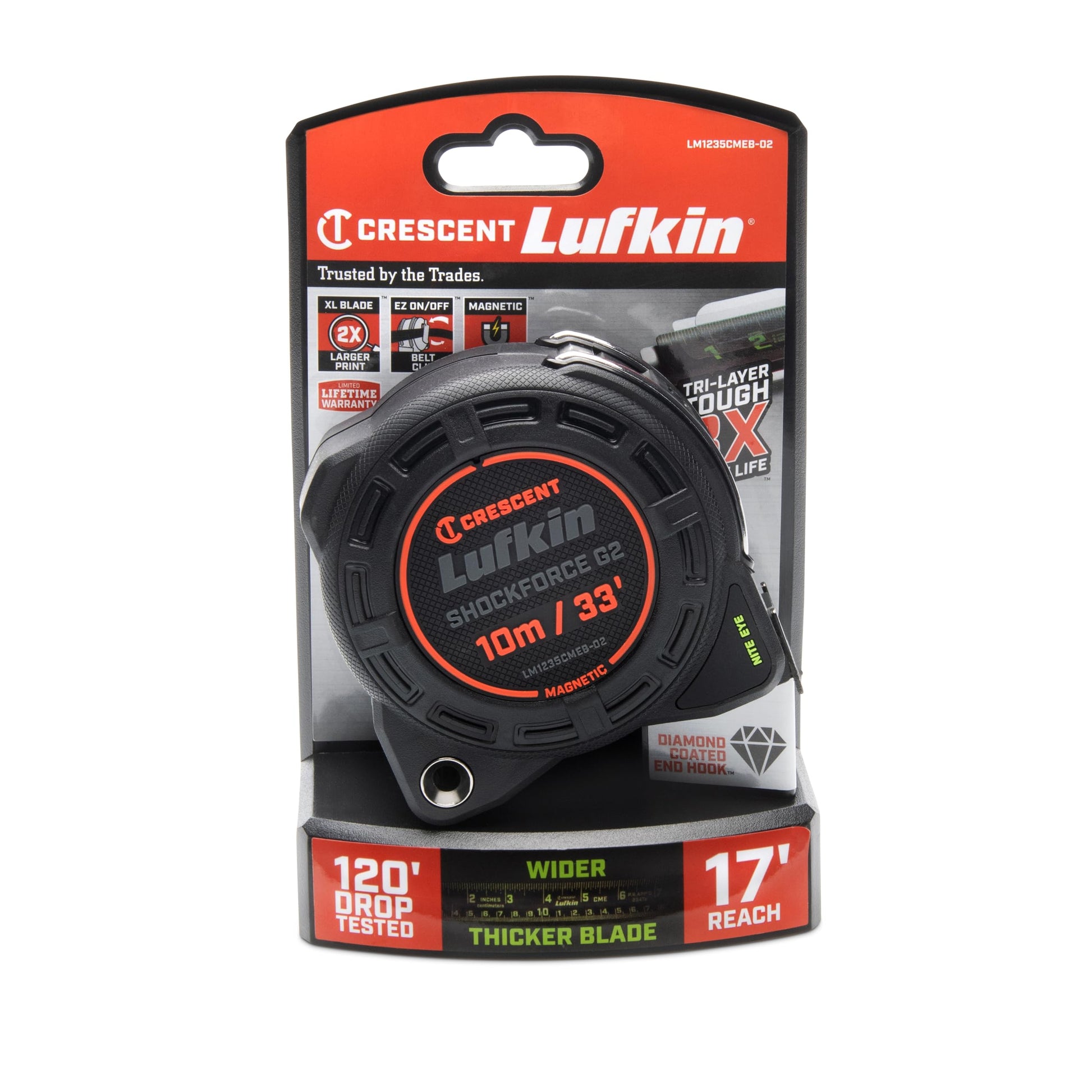 Lufkin Shockforce G2 - Cinta magnética Nite Eye de 33 pies, LM1235CMEB-02