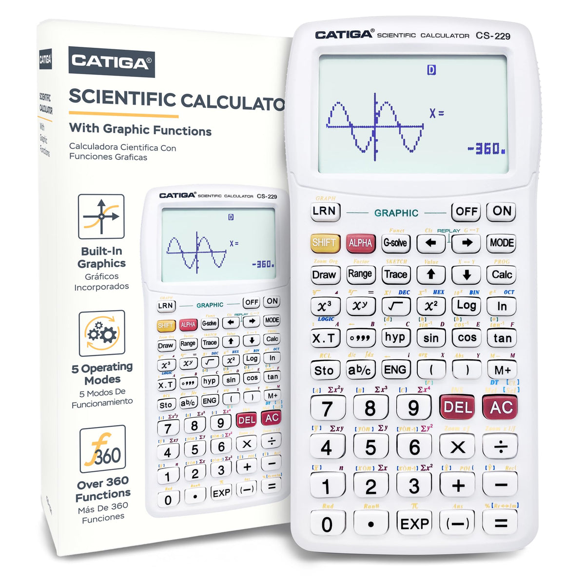 Calculadora Científica CATIGA CS-229 Negra con Funciones Gráficas para Principiantes y Avanzados