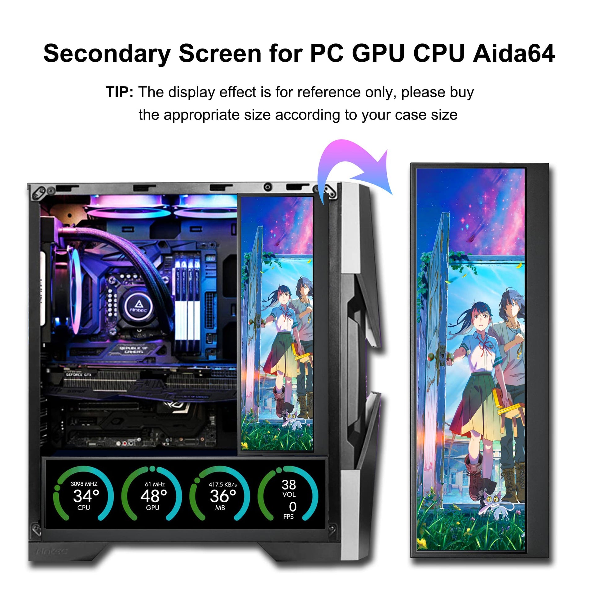 14'' 4K UHD IPS 3840x1100 Barra Estirada Pantalla Táctil Monitor para Ordenador Portátil PC Velocidad Temperatura Windows Aida64 CPU GPU HDMI Monitor Secundario para Música Media Timeline Edición