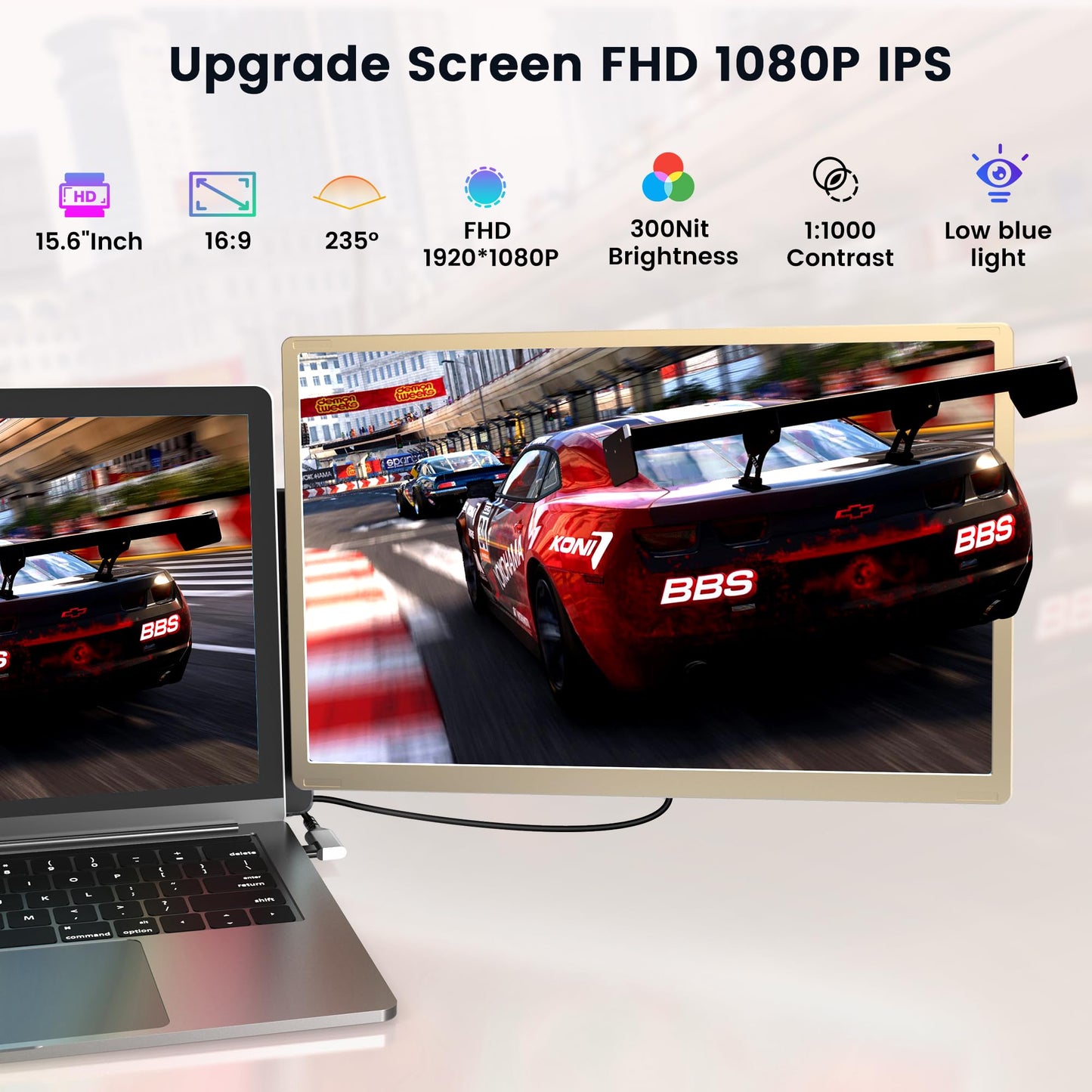 Extensor de Visualización Sharanix 15.6 Pulgadas IPS FHD 1080P Desmontable para Portátil 17.3 Pulgadas