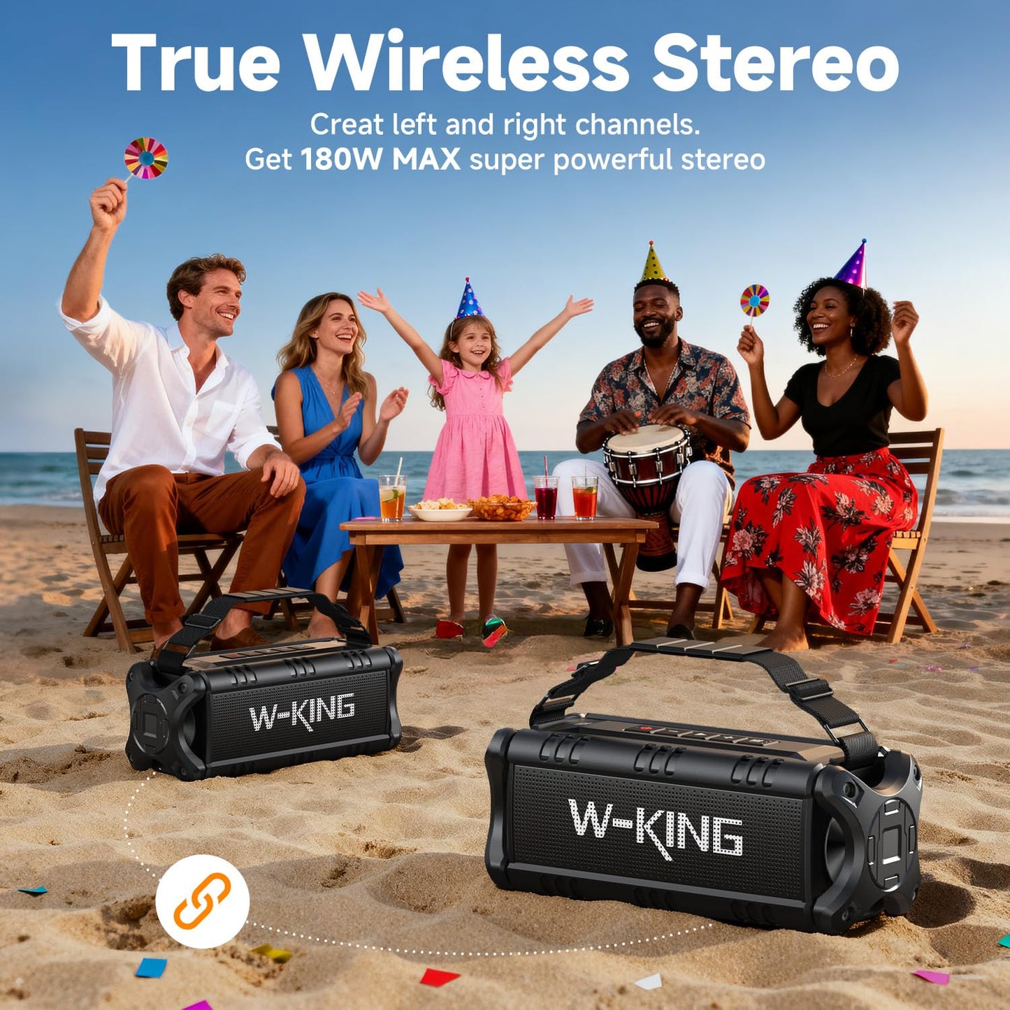 W-KING Altavoz Bluetooth Potente 90W con Graves Profundos, IPX6 Impermeable, Bocina Boombox Grande para Exteriores, Altavoz portáti Inalámbrico, Subwoofer, 24 Horas, Banco de Energía,TF, NFC, AUX, EQ
