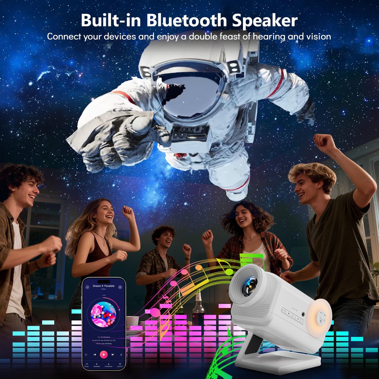 Rossetta Proyector 3D, 60 Temas HD 3D Galaxy con Altavoz Bluetooth y Control Remoto, Temporizador de 1H/2H Espacial Luz Nocturna para Recámara de Niños, Decoración de Habitación